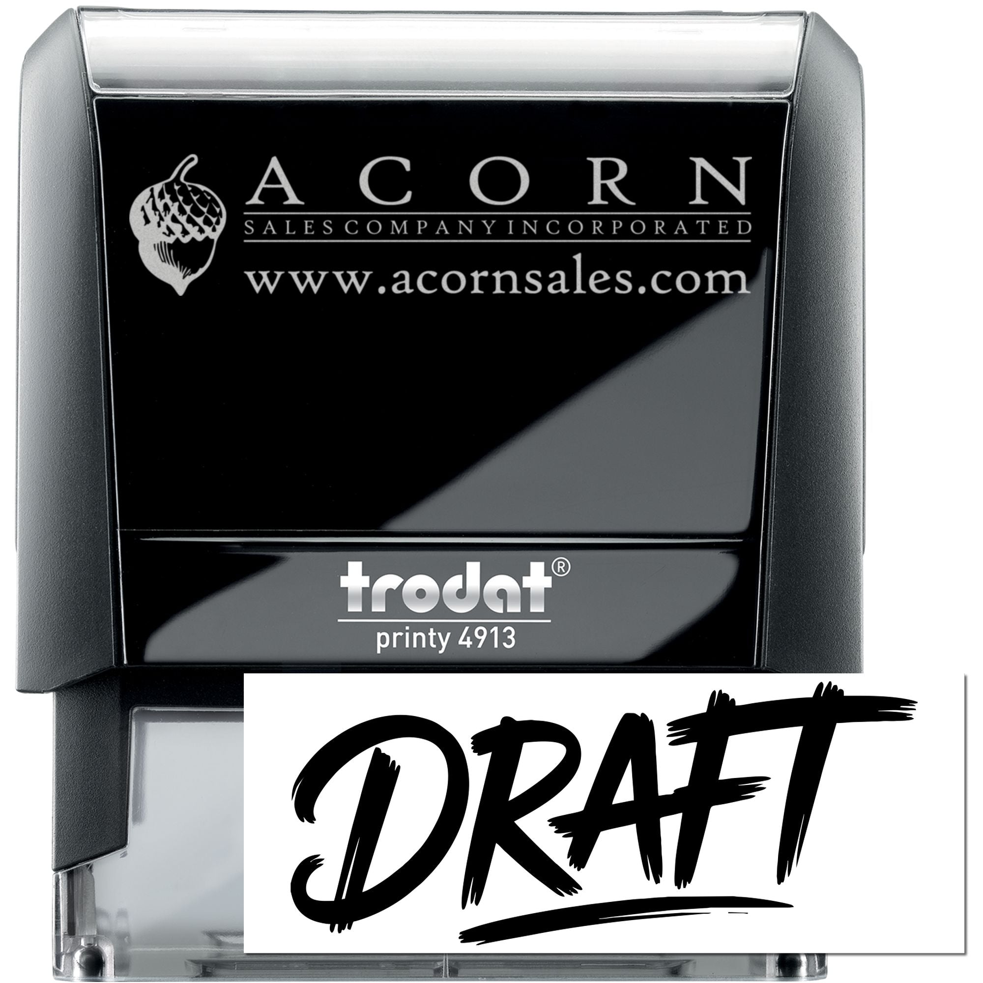 Custom draft self-inking rubber stamp for marking documents, proofs, and forms; Trodat Printy 4913.