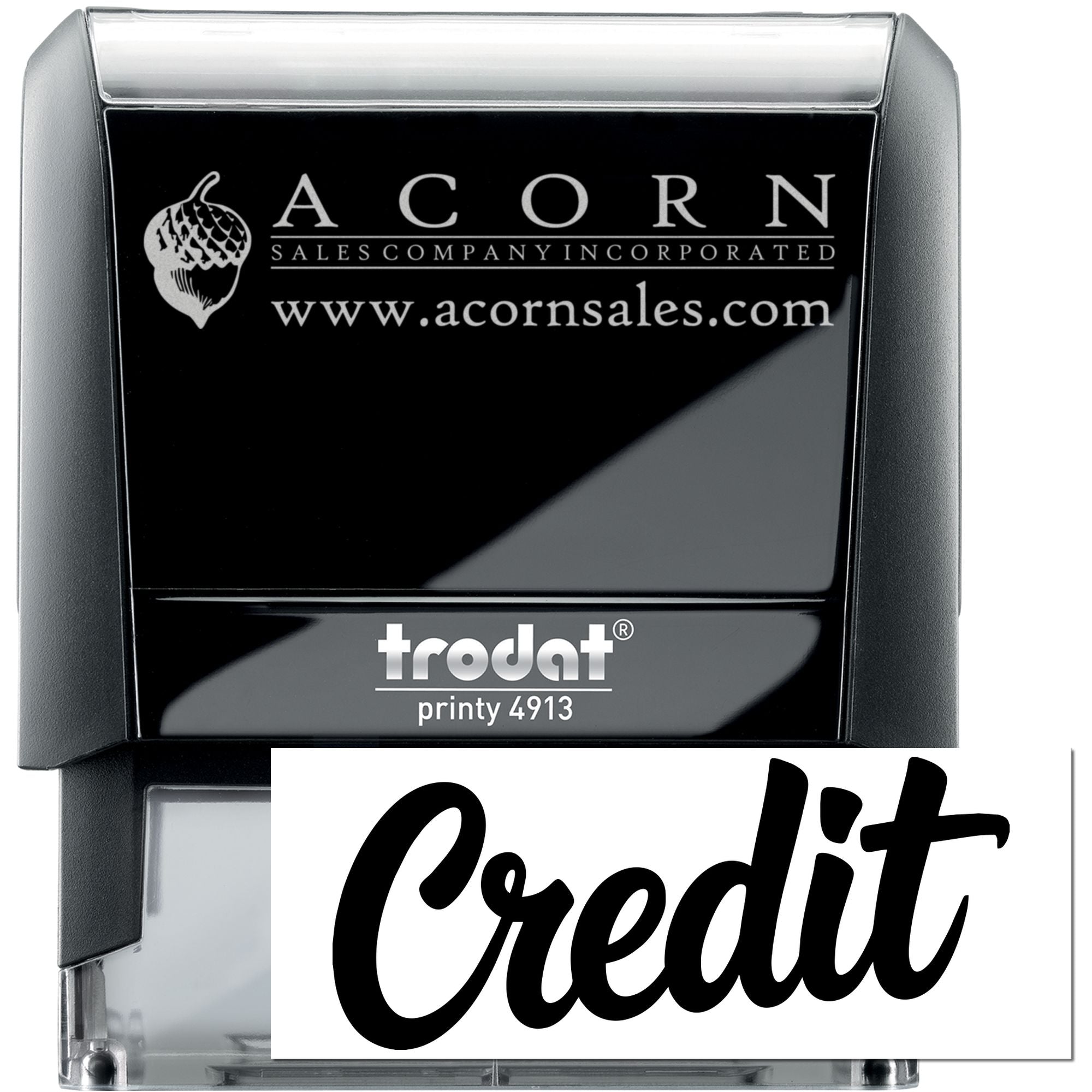 Custom self-inking rubber stamp with Credit imprint, Trodat Printy 4913, for Acorn Sales Company.