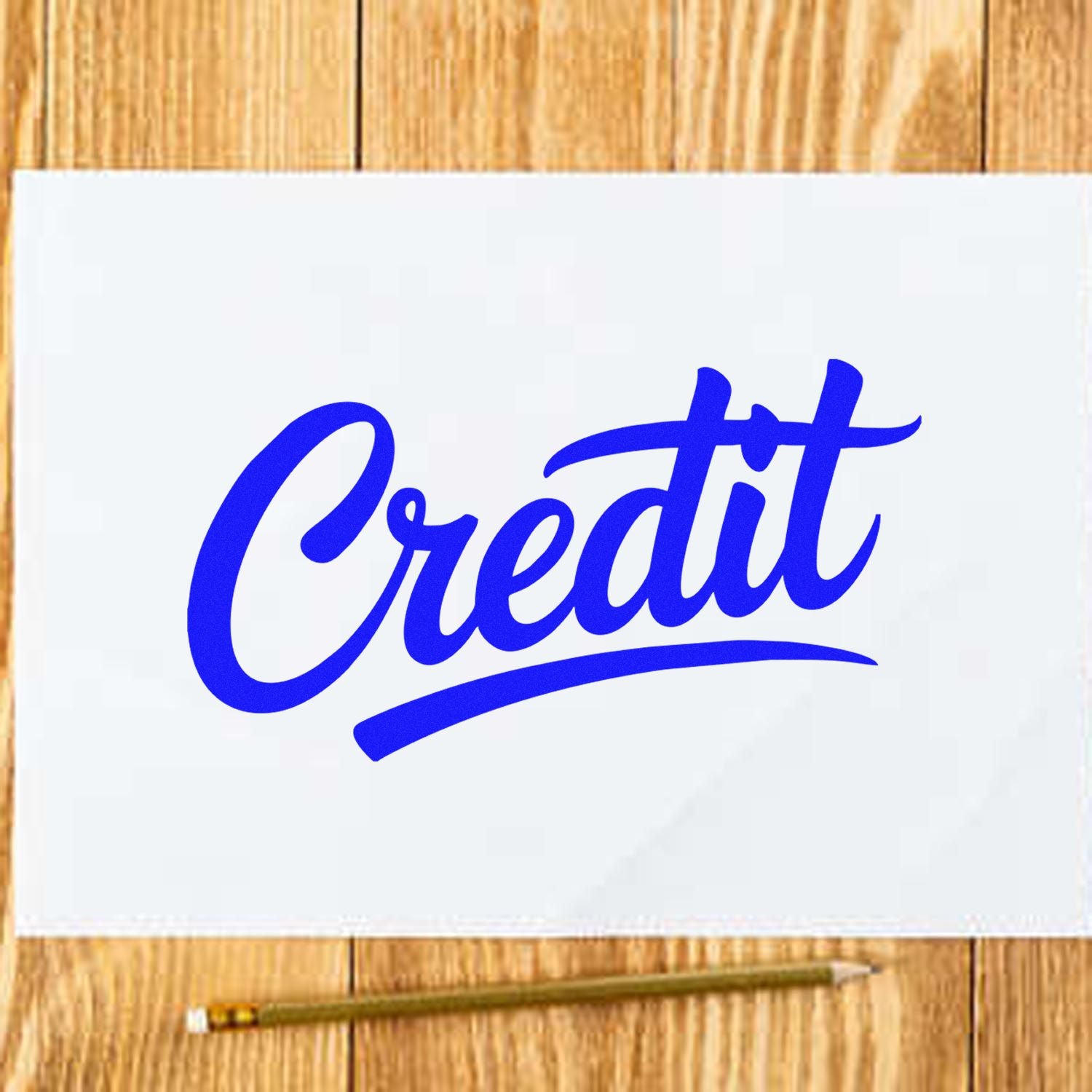 Blue Credit rubber stamp impression on white paper for bookkeeping, accounting, and office approval.