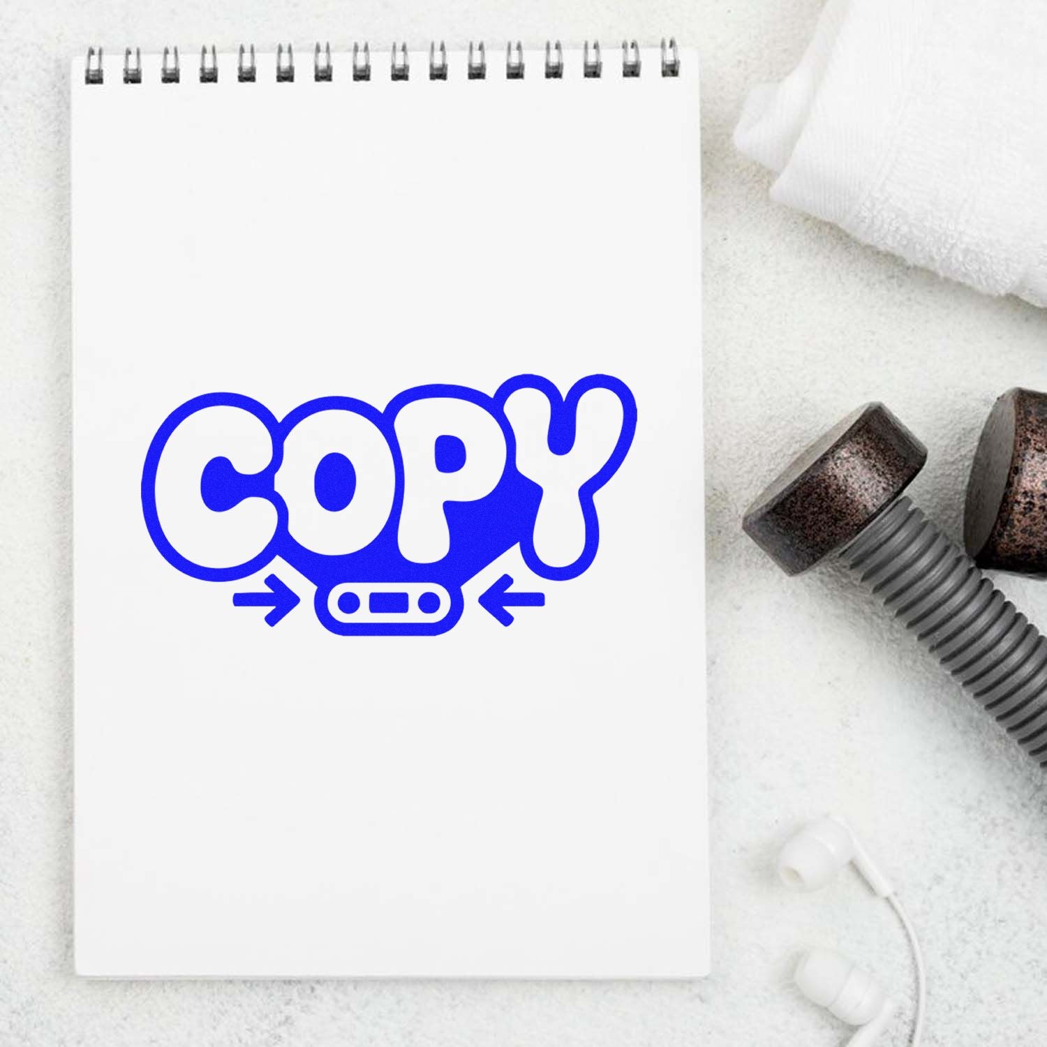 Blue COPY rubber stamp design displayed on notepad, ideal for office document marking and custom stamp branding.