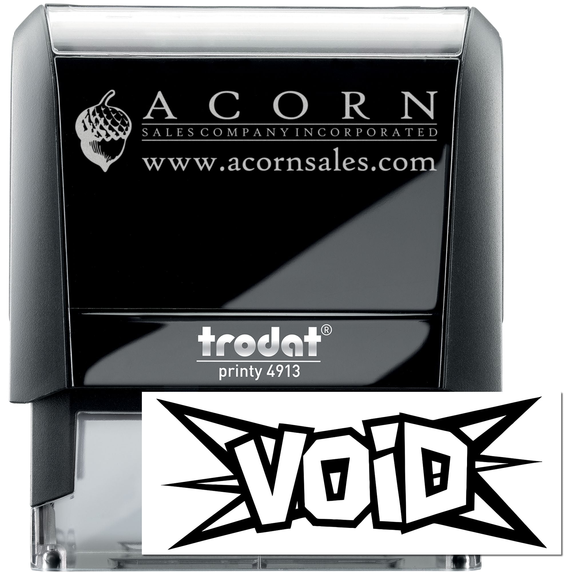 Trodat Printy 4913 self-inking rubber stamp with custom Acorn Sales Company logo and website imprint