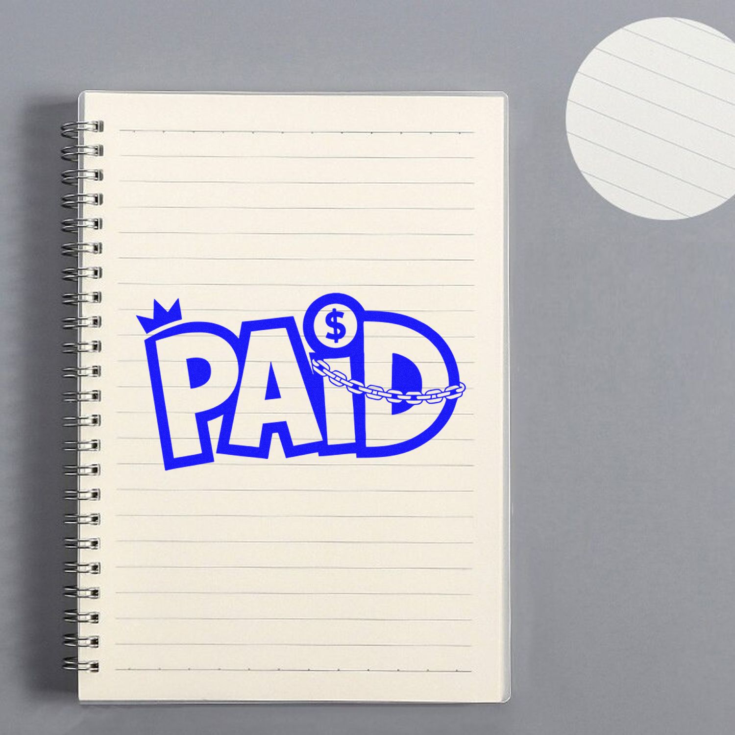 Blue PAID rubber stamp design for invoices, bill payment, and business accounting.