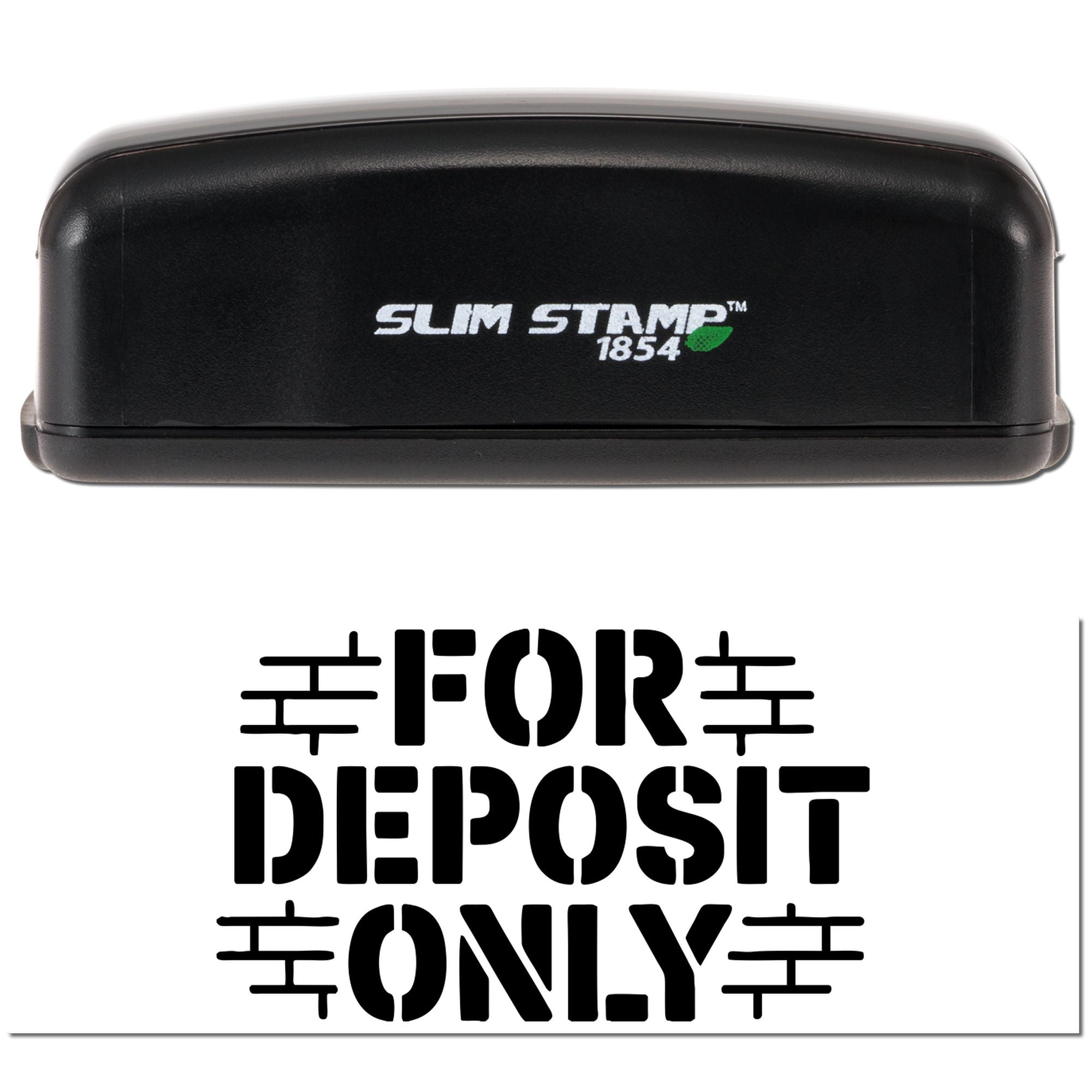 Black Slim Stamp 1854 rubber stamp with For Deposit Only imprint for bank check endorsement use