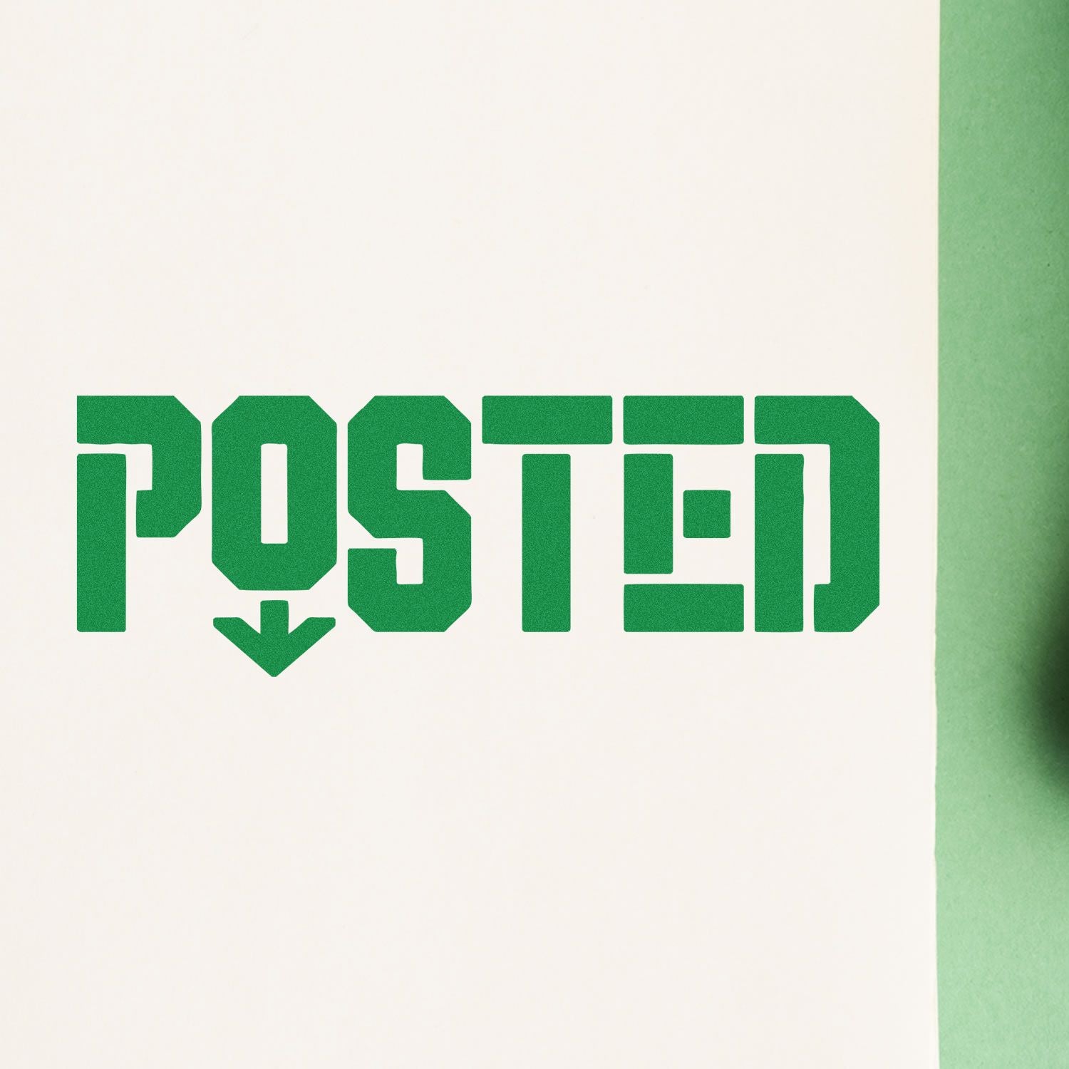 Green POSTED rubber stamp impression on white paper for marking mailed documents as received.