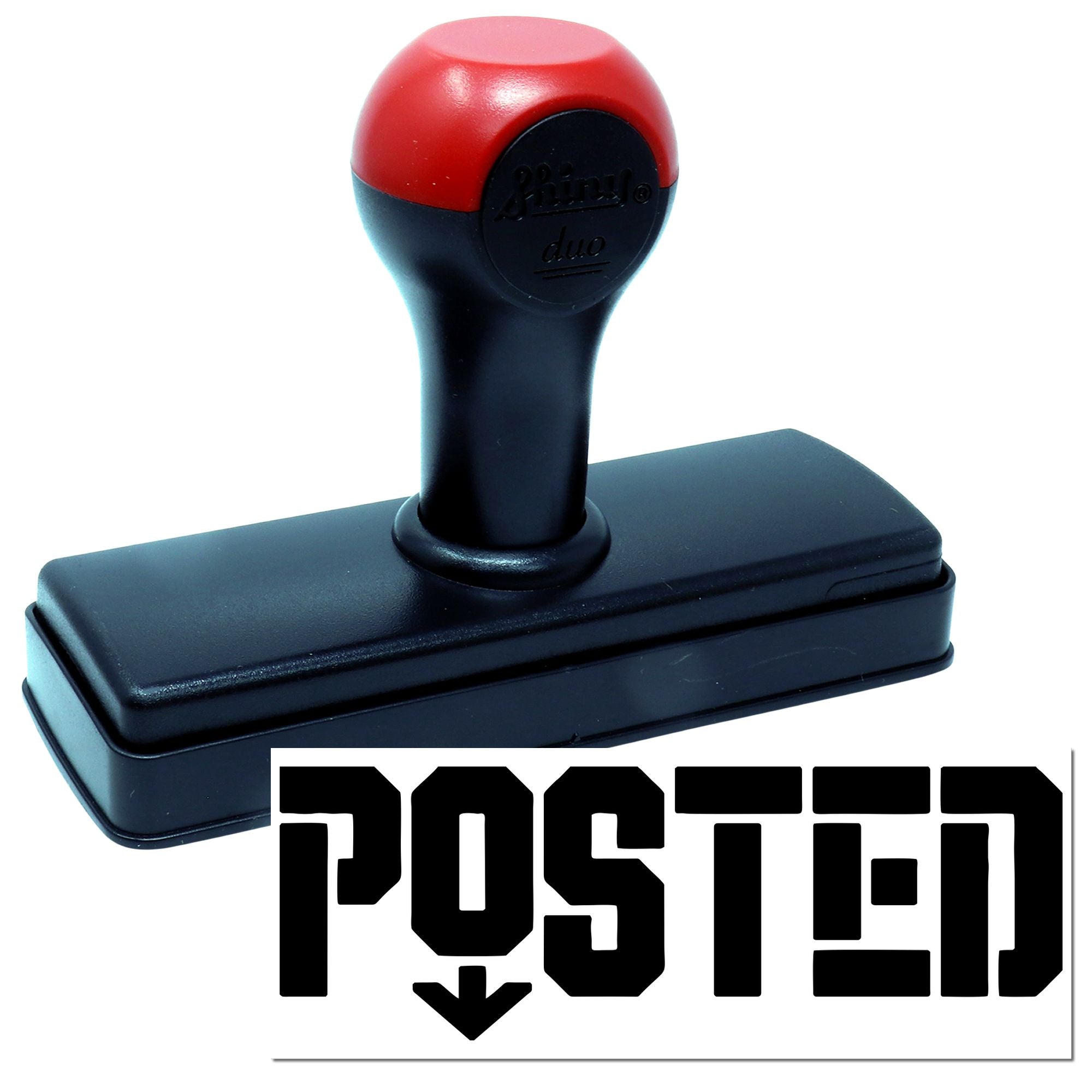 Self-inking rubber stamp with POSTED imprint for mailing, office processing, and document handling.