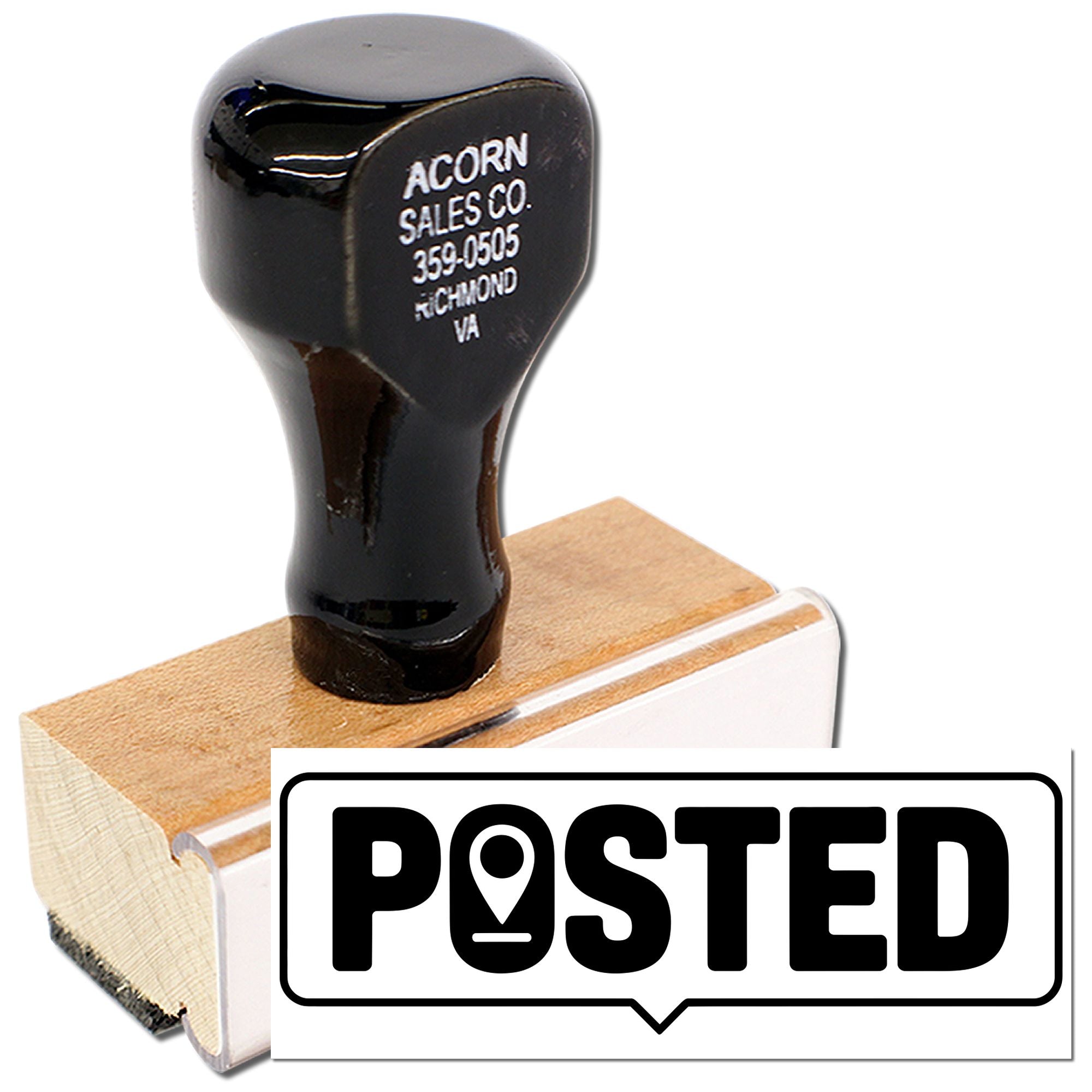 Custom rubber stamp with POSTED imprint for office mail, invoices, and document approval.