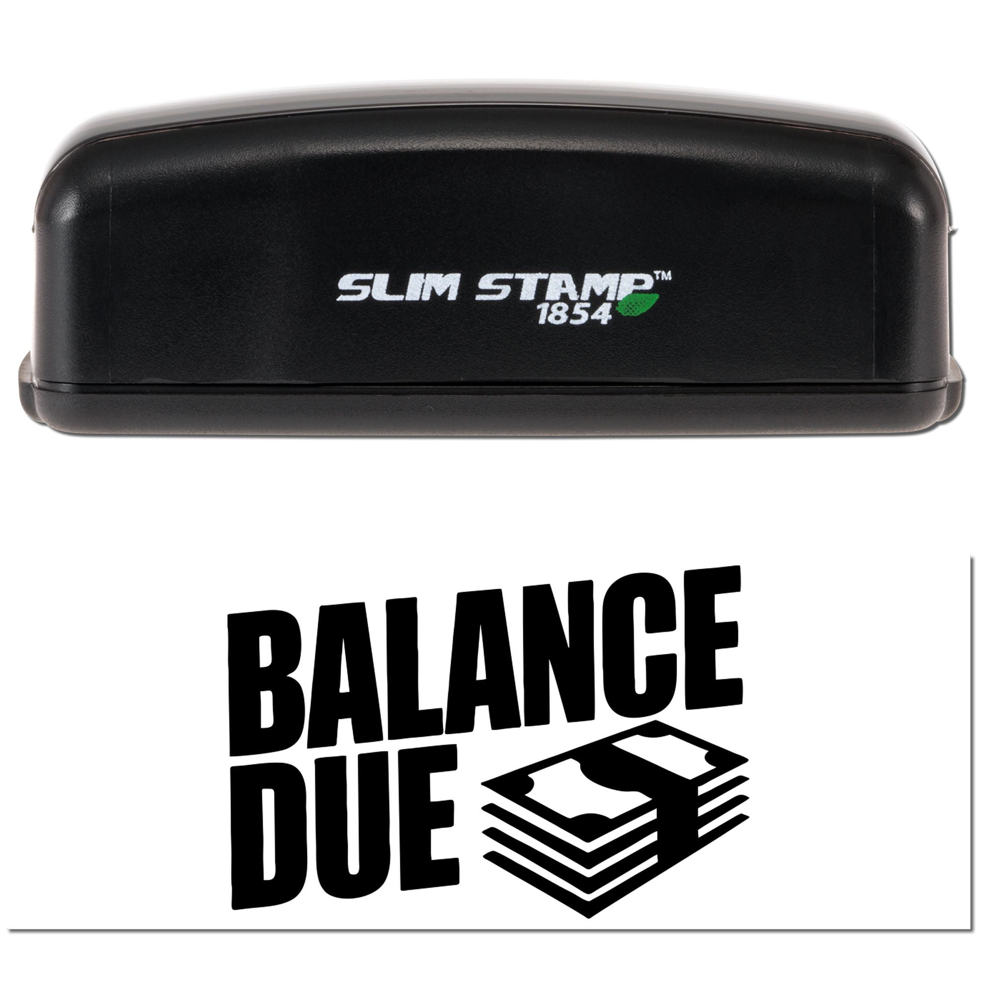 Slim Stamp 1854 self-inking rubber stamp with Balance Due imprint for invoices, billing, and accounting records.