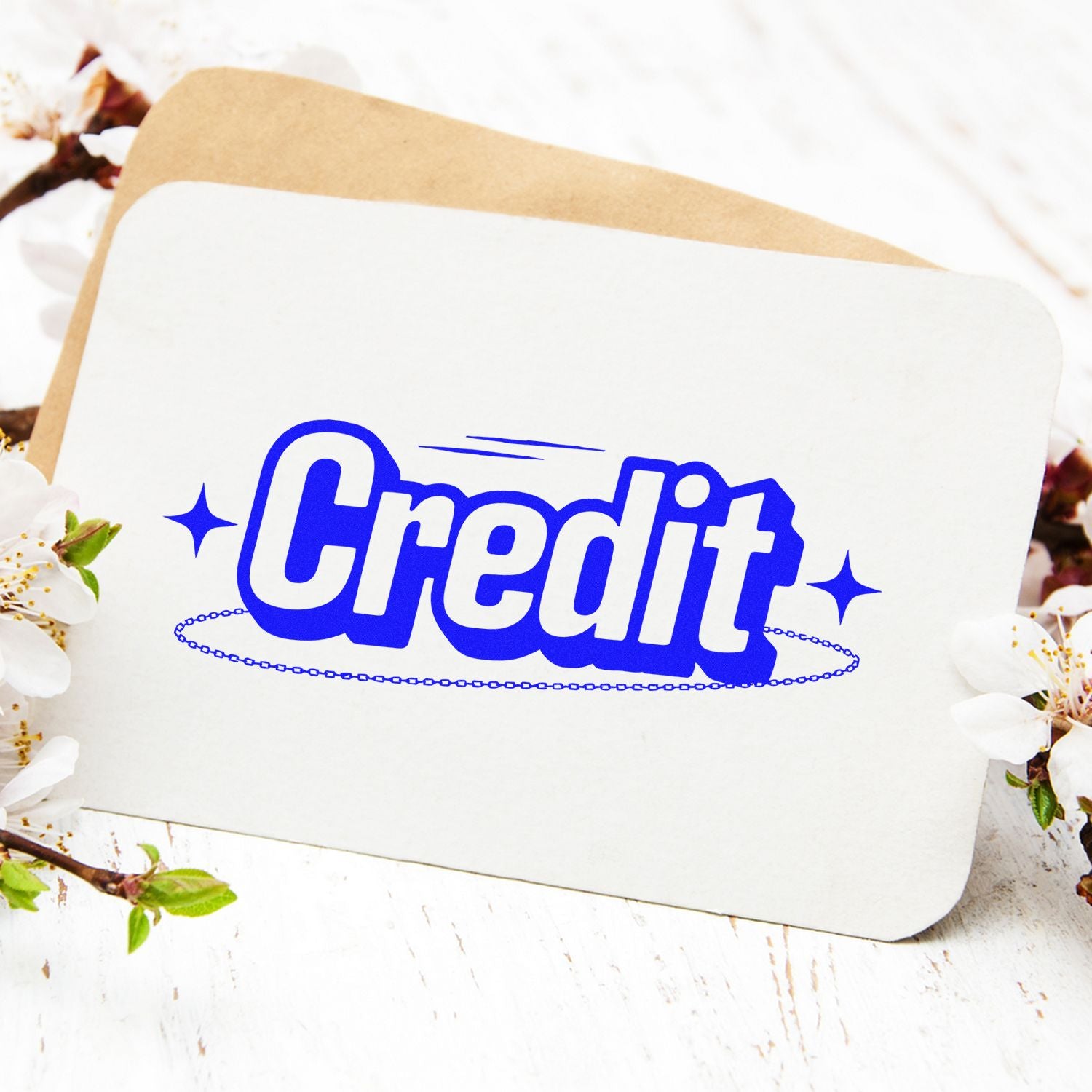 Blue Credit rubber stamp design for bookkeeping, invoice labeling, and payment records.