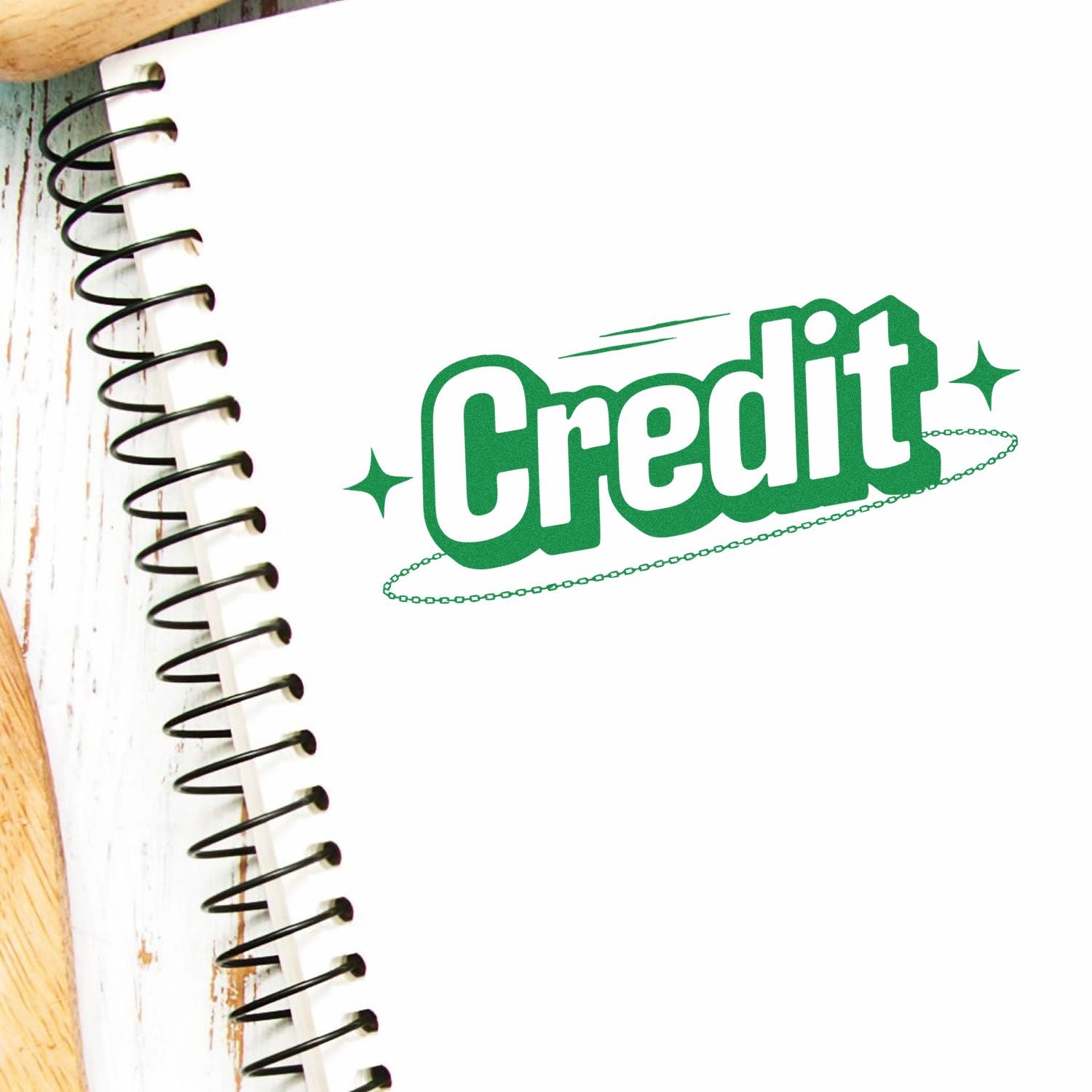 Custom green credit rubber stamp design, ideal for accounting, bookkeeping, and office record notes.