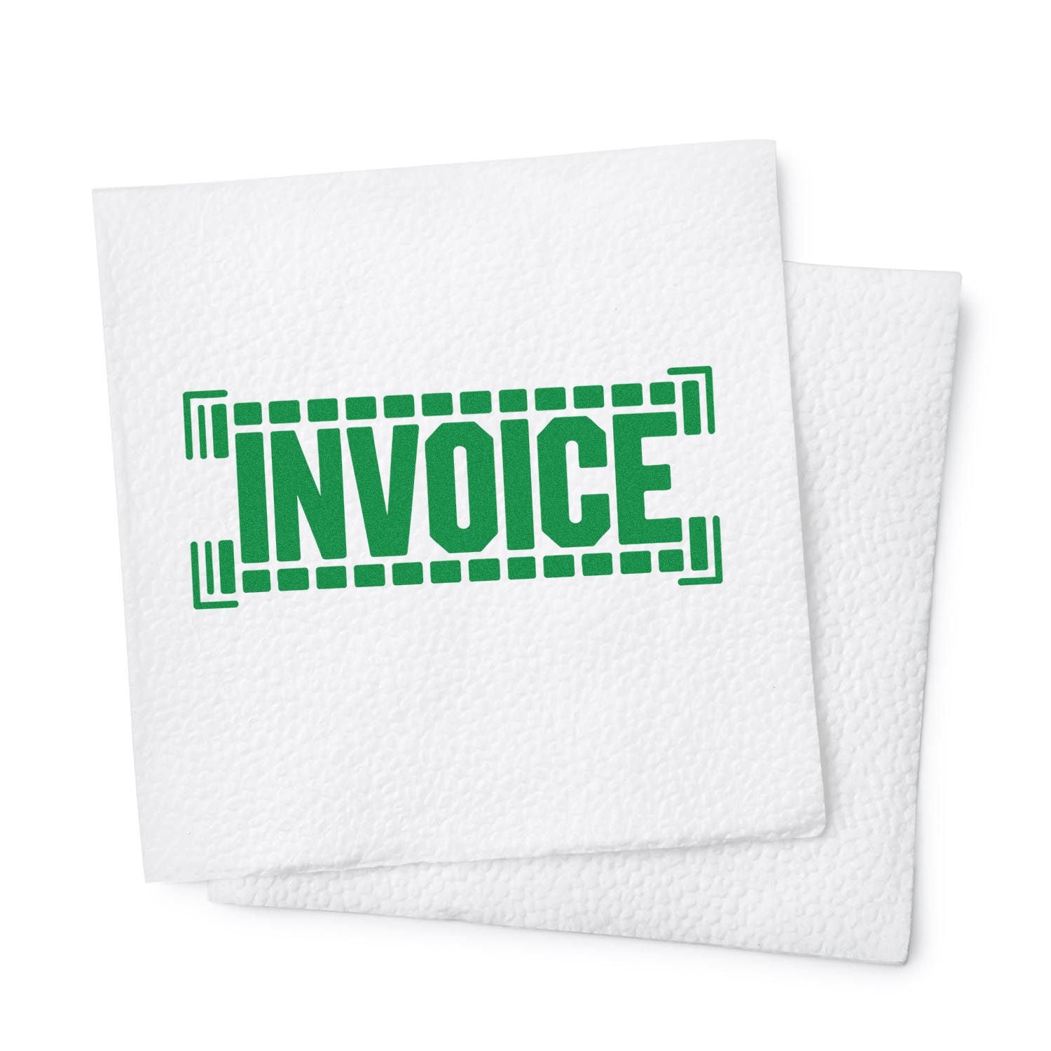 Green invoice rubber stamp on paper, ideal for business billing, accounting, and office document processing.