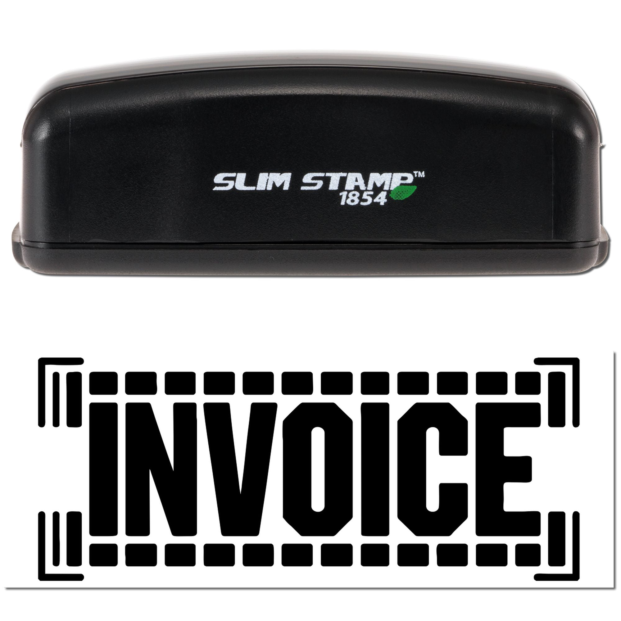 Slim Stamp 1854 rubber stamp with bold Invoice imprint for business billing, document processing, and office labeling.