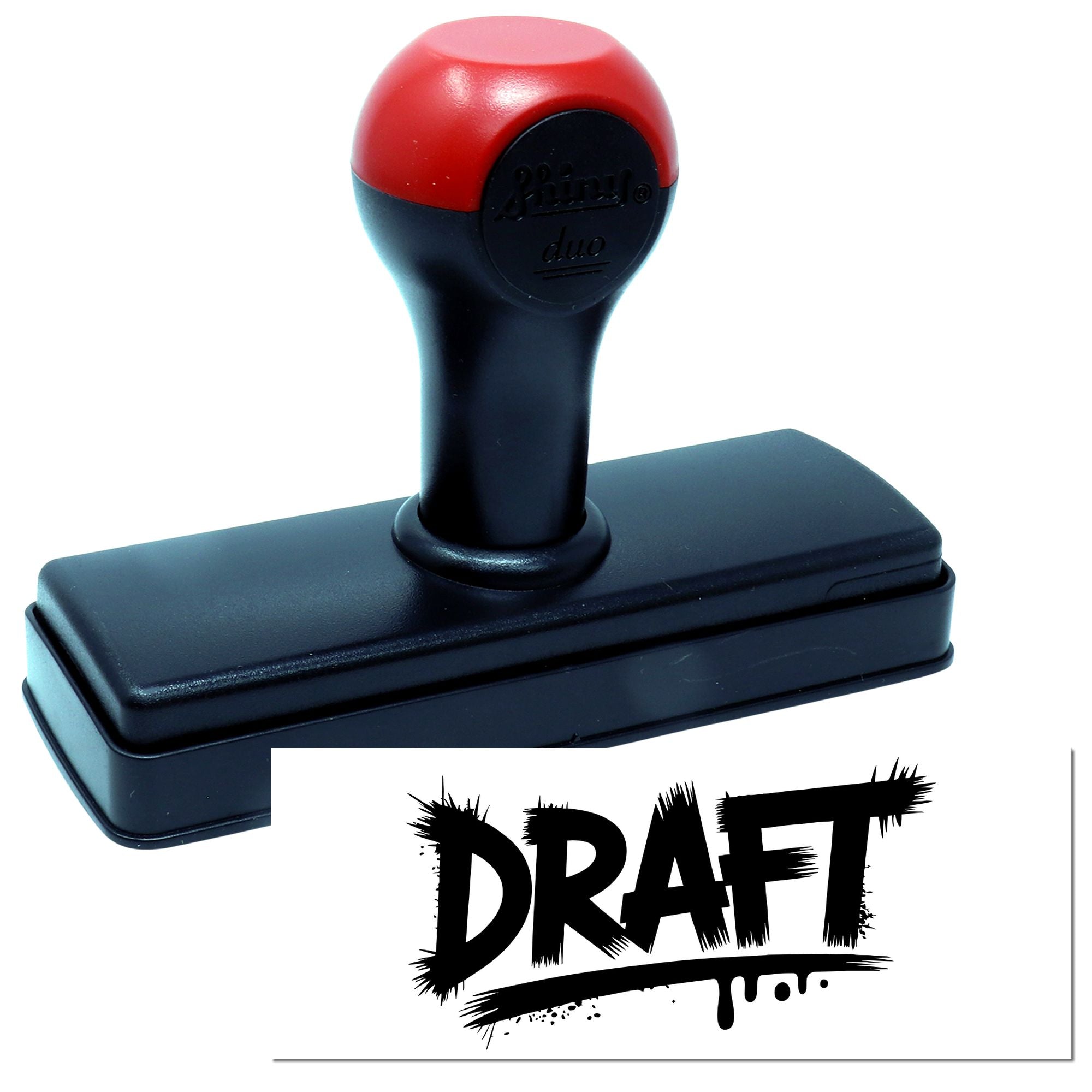Self-inking DRAFT rubber stamp with bold black imprint, ideal for office document marking and workflow approvals.