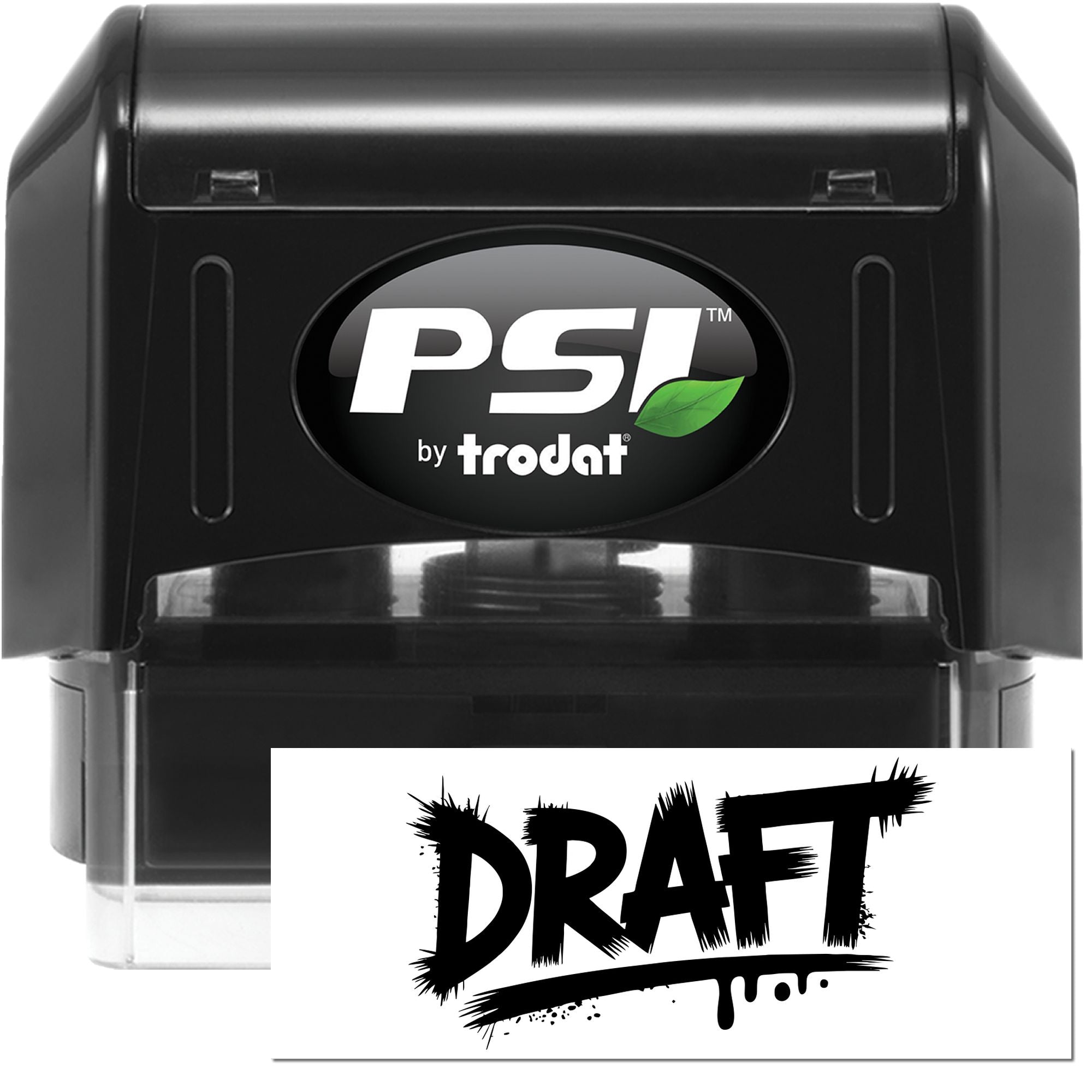 PSI by Trodat self-inking rubber stamp with bold Draft imprint for document review and office labeling.