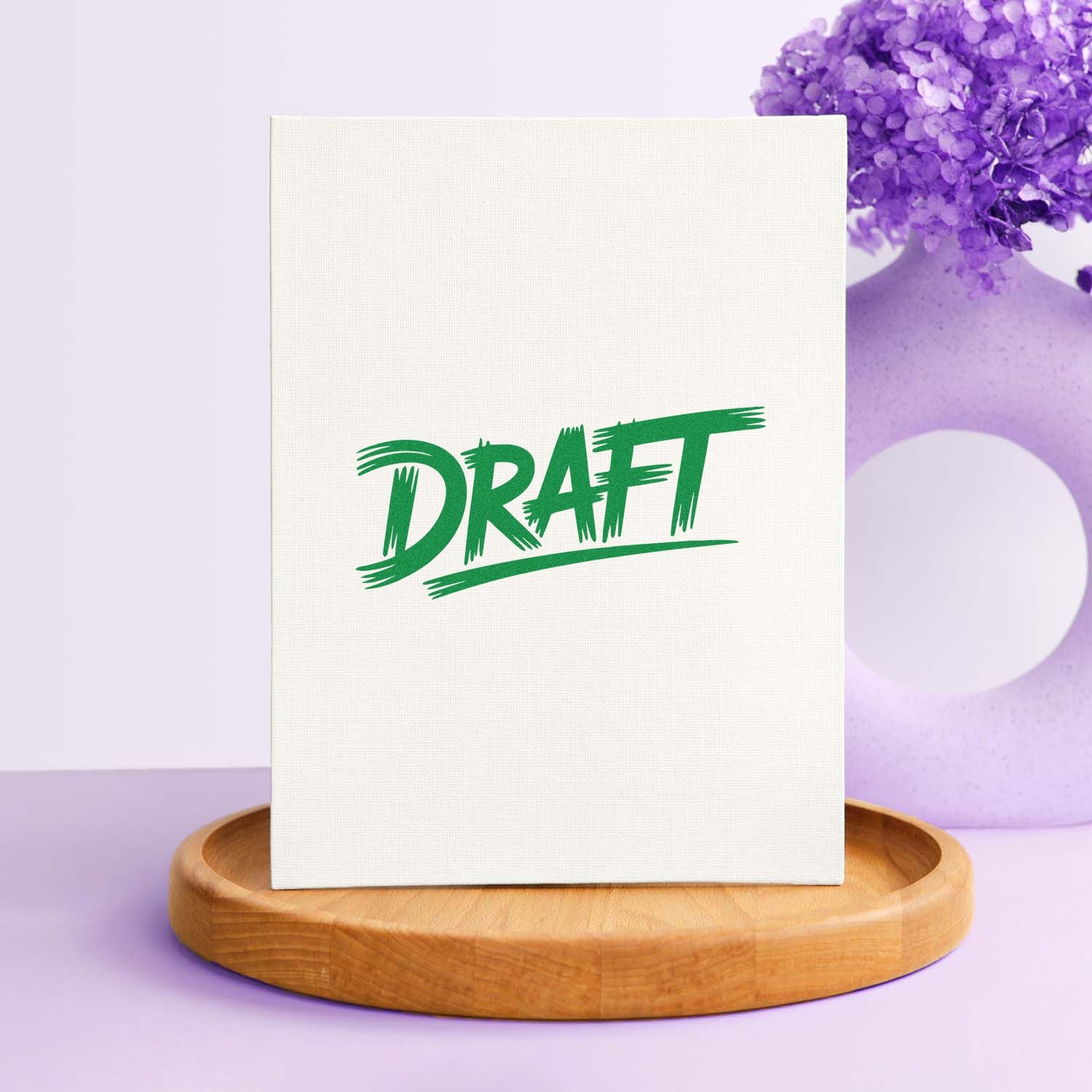 Green DRAFT rubber stamp on blank canvas mockup, ideal for custom stamp design preview.