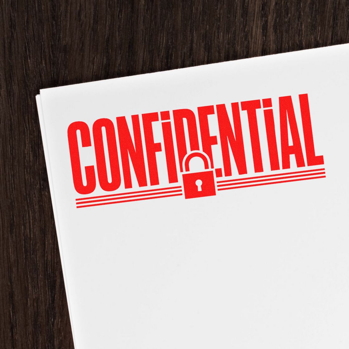 Red confidential rubber stamp on document with lock icon for secure business records