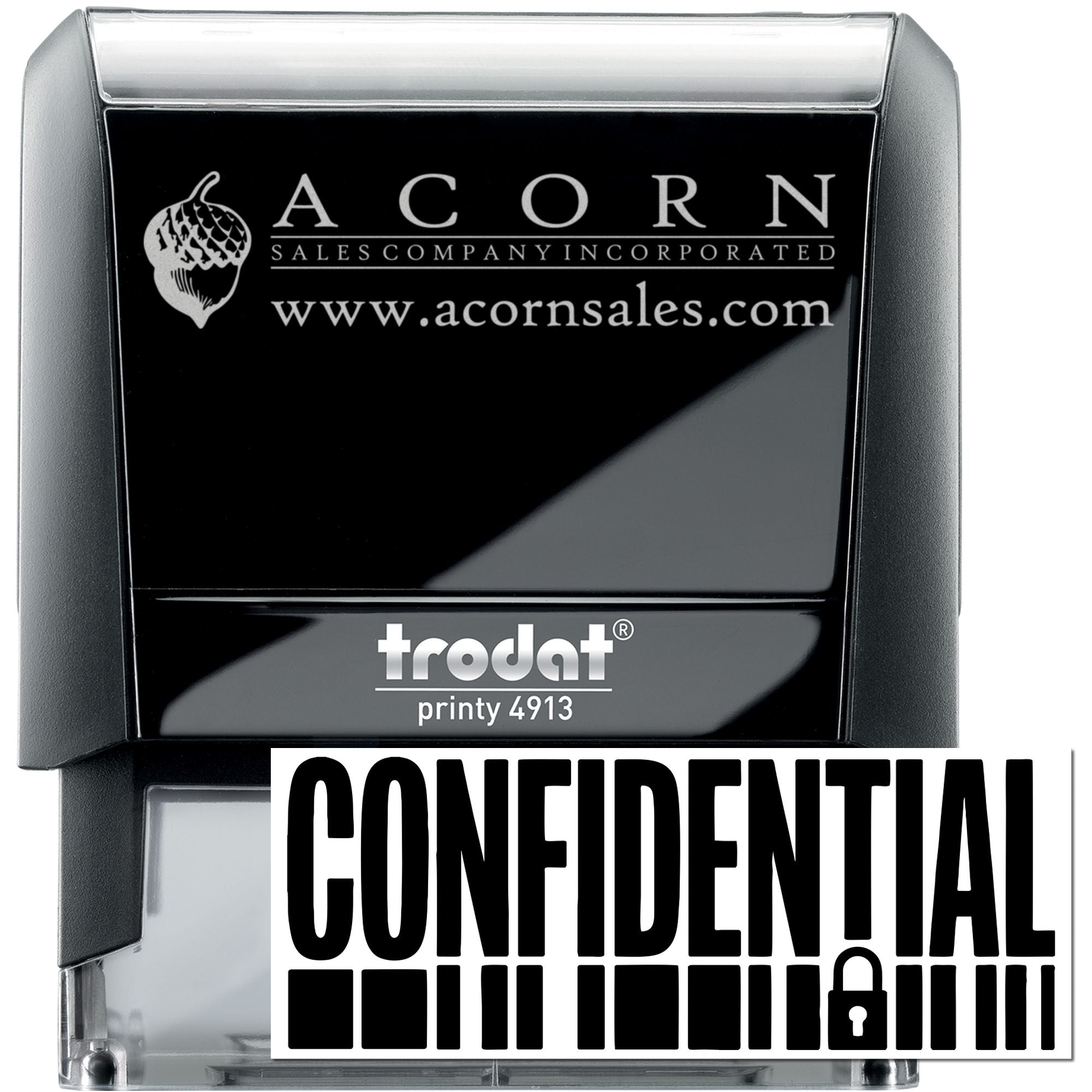 Custom self-inking rubber stamp Trodat Printy 4913 for Acorn Sales Company Incorporated with confidential text.