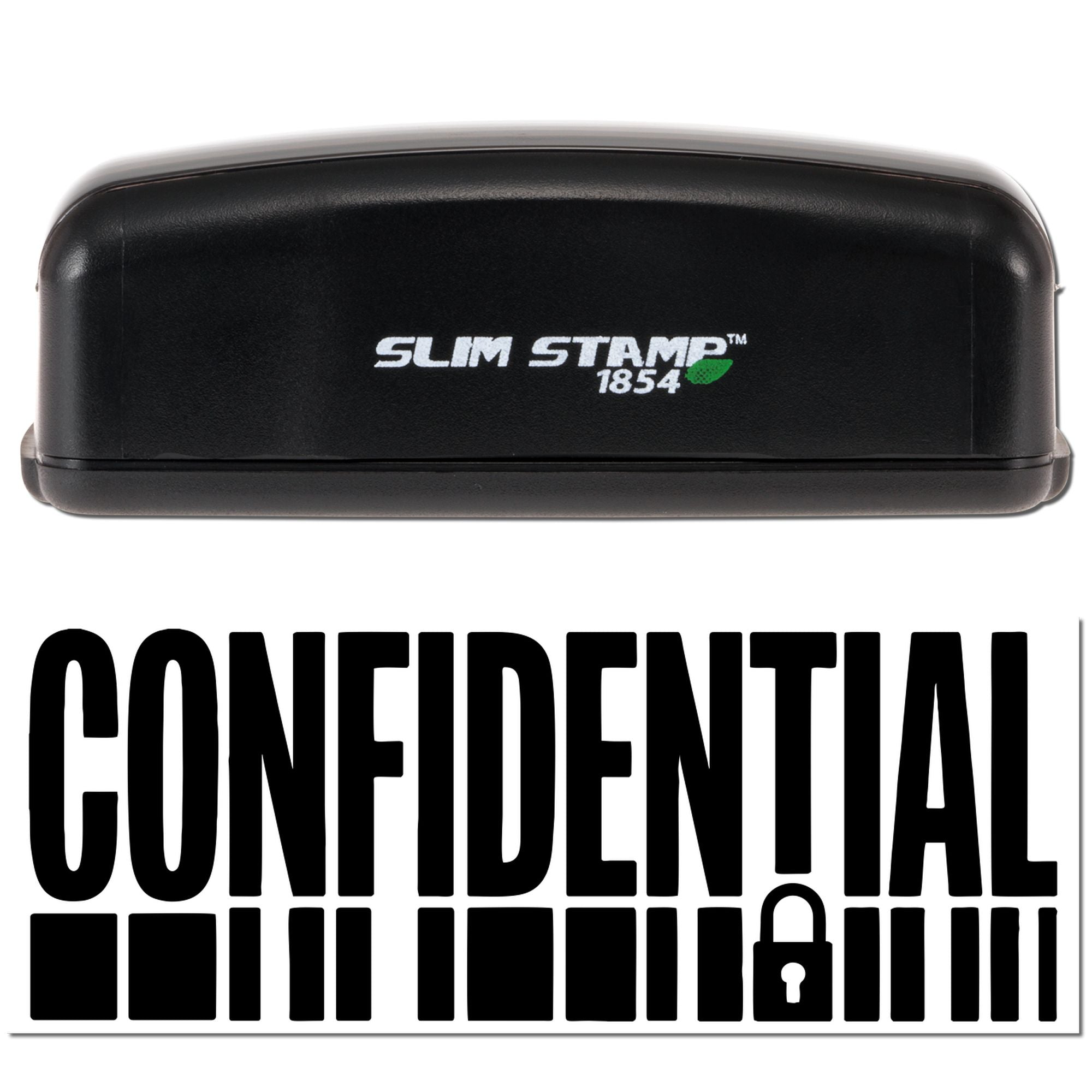 Slim Stamp 1854 confidential rubber stamp for marking private documents and securing sensitive paperwork.