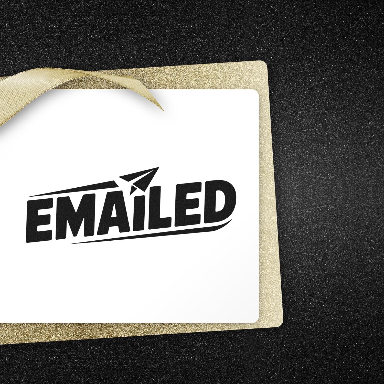 Emailed rubber stamp with paper airplane icon for marking documents, invoices, and mail as sent by email.