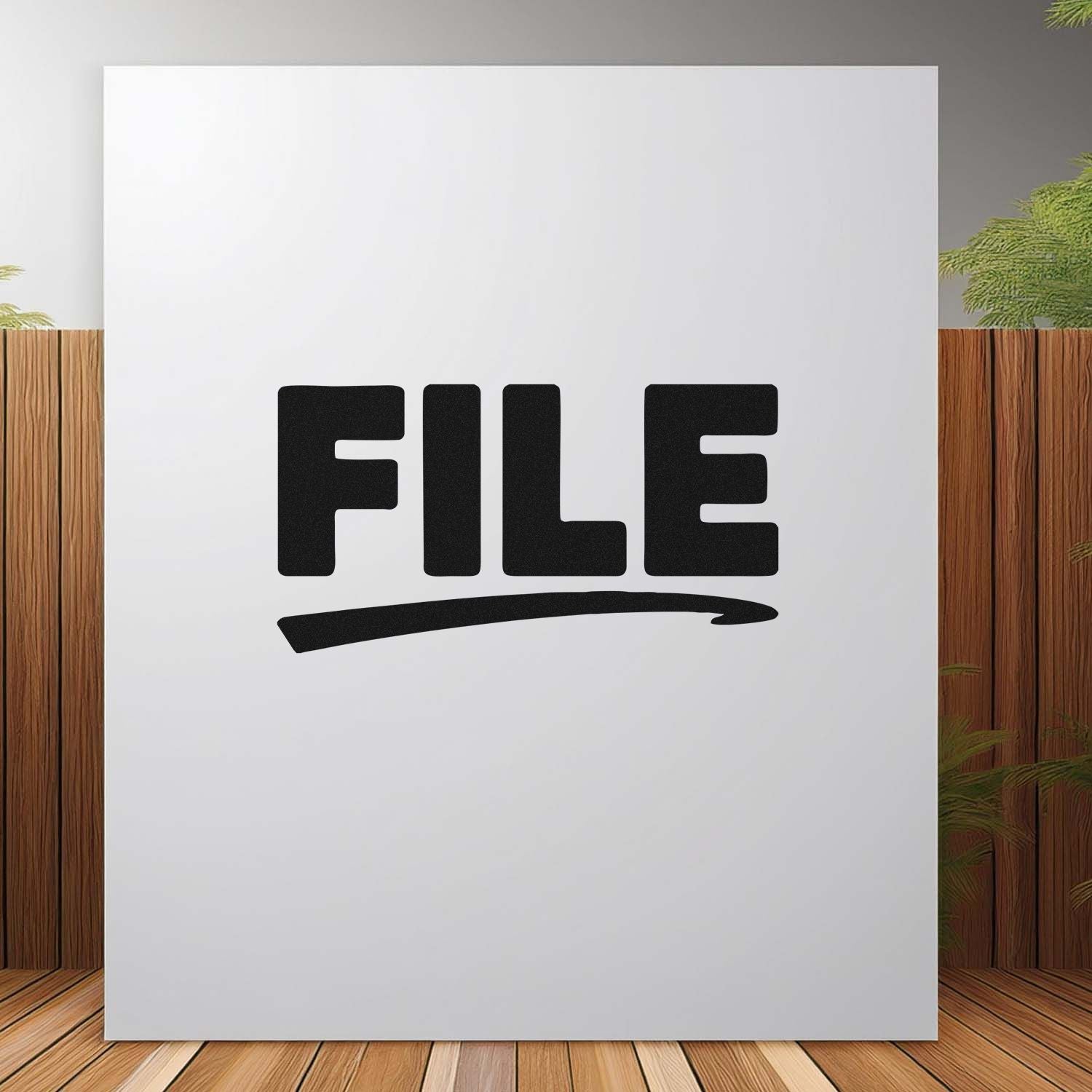 Black FILE rubber stamp on white paper, ideal for office document filing and organization.