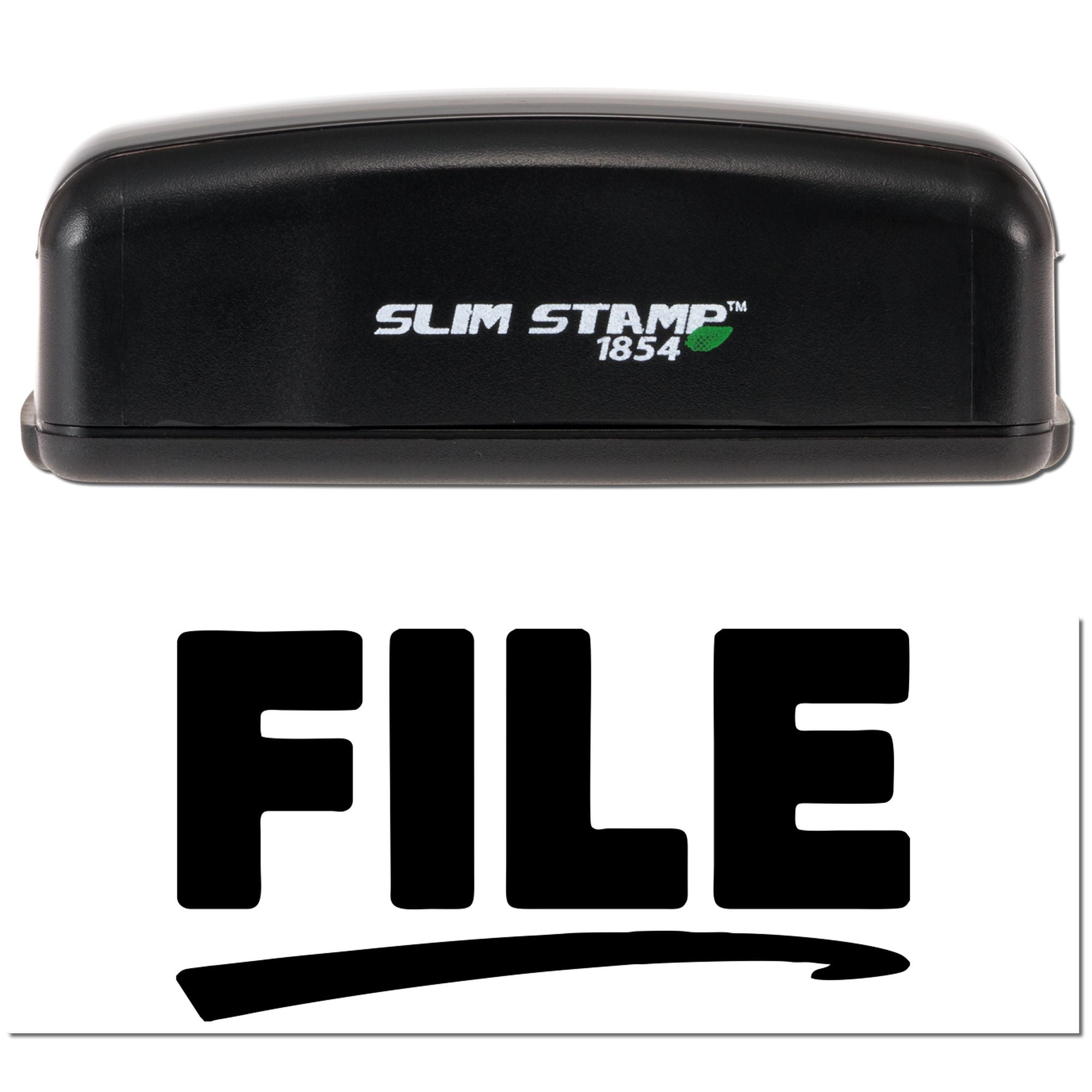Slim Stamp 1854 self-inking rubber stamp with FILE imprint for office document filing and organization