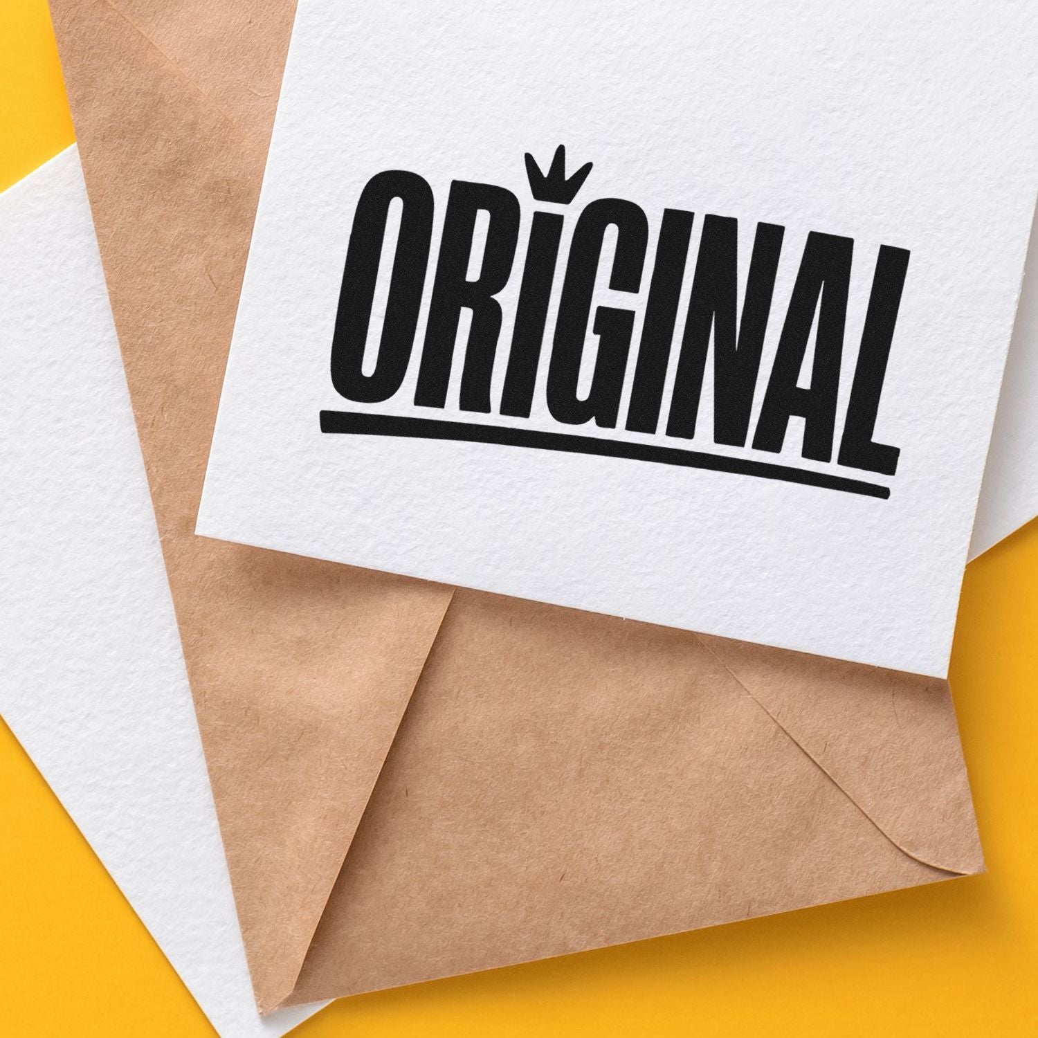 Original custom rubber stamp imprint on paper and envelopes, ideal for branding packaging and handmade business mailings.