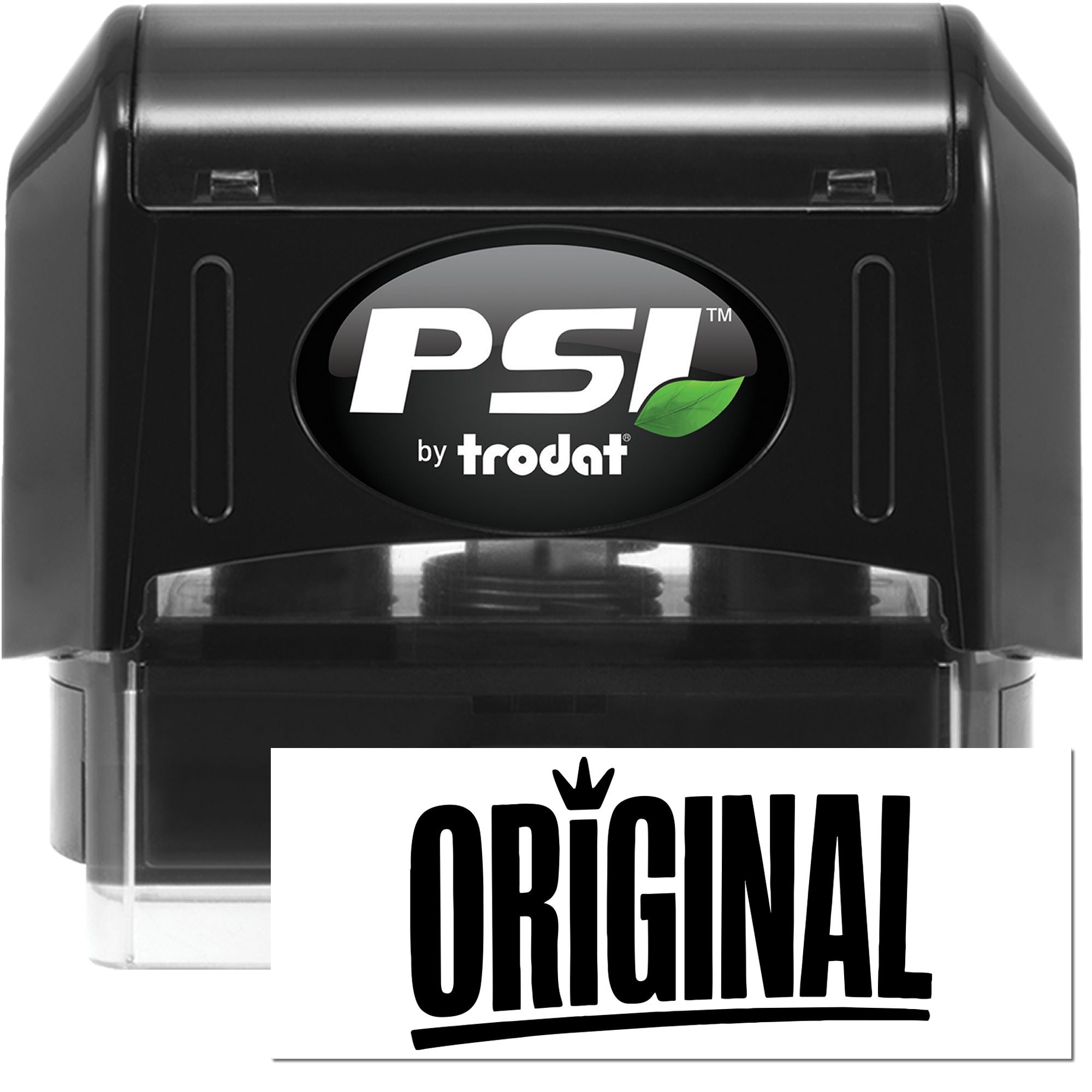 PSI by Trodat self-inking rubber stamp creates bold ORIGINAL imprint for document marking and authenticity.