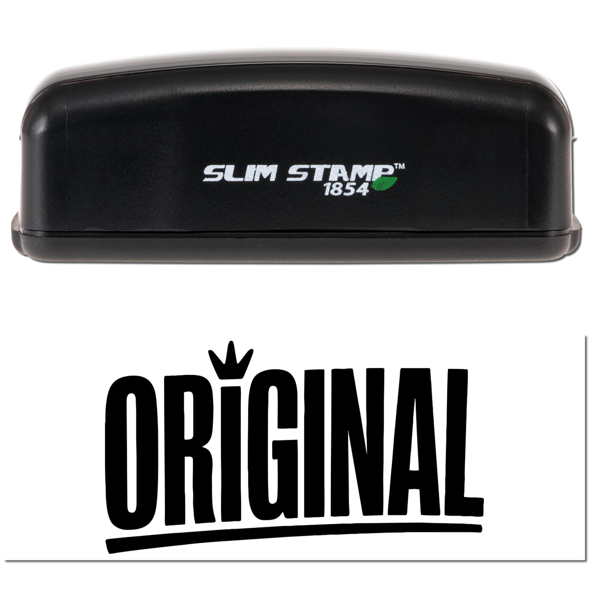 Slim Stamp 1854 rubber stamp with Original imprint for custom document marking and branding.