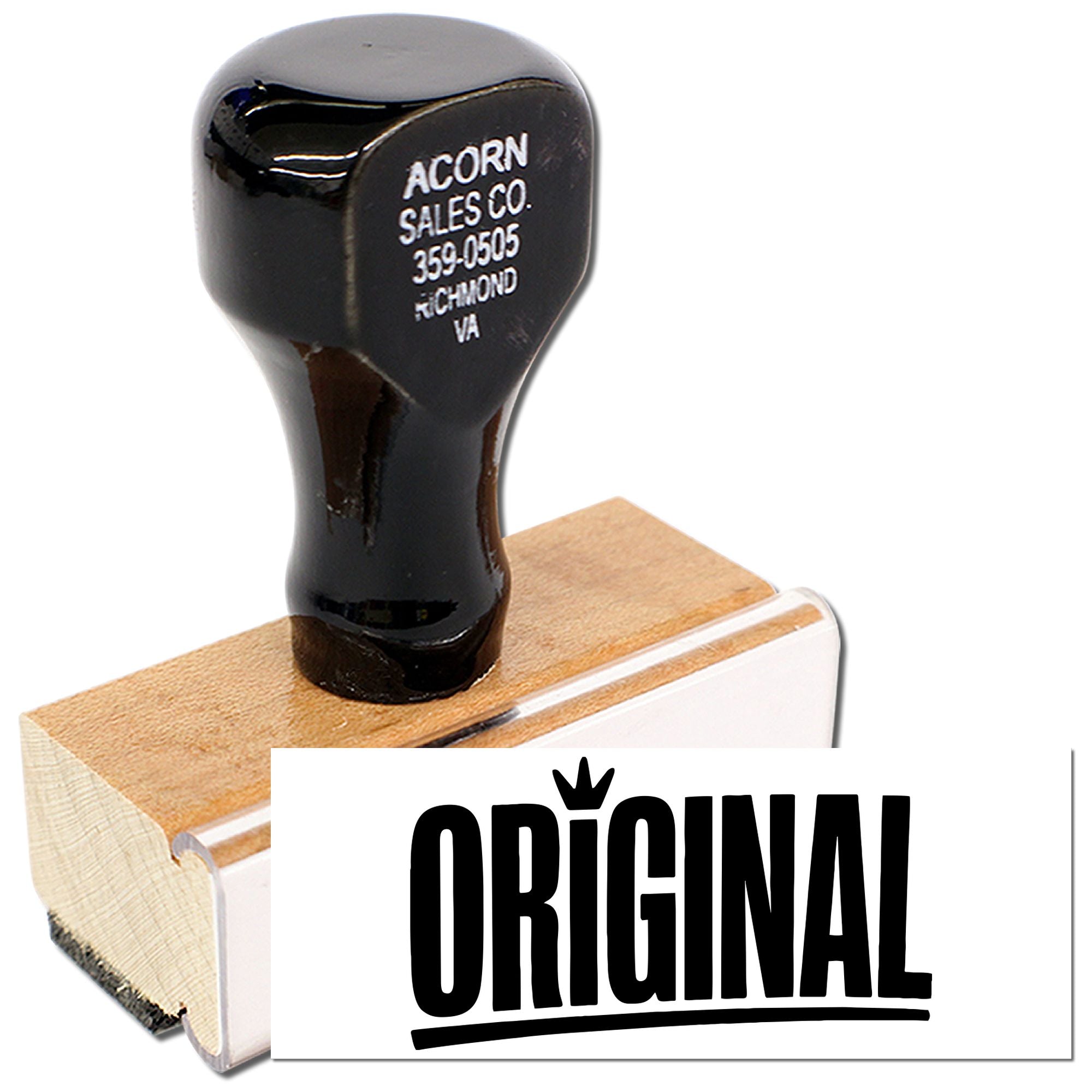 Custom rubber stamp with bold ORIGINAL imprint for authentic document, invoice, and packaging marking.