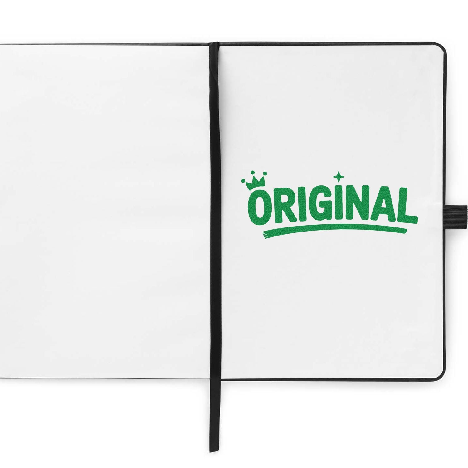Original rubber stamp impression on a notebook page, ideal for branding, stationery, and custom stamp designs.