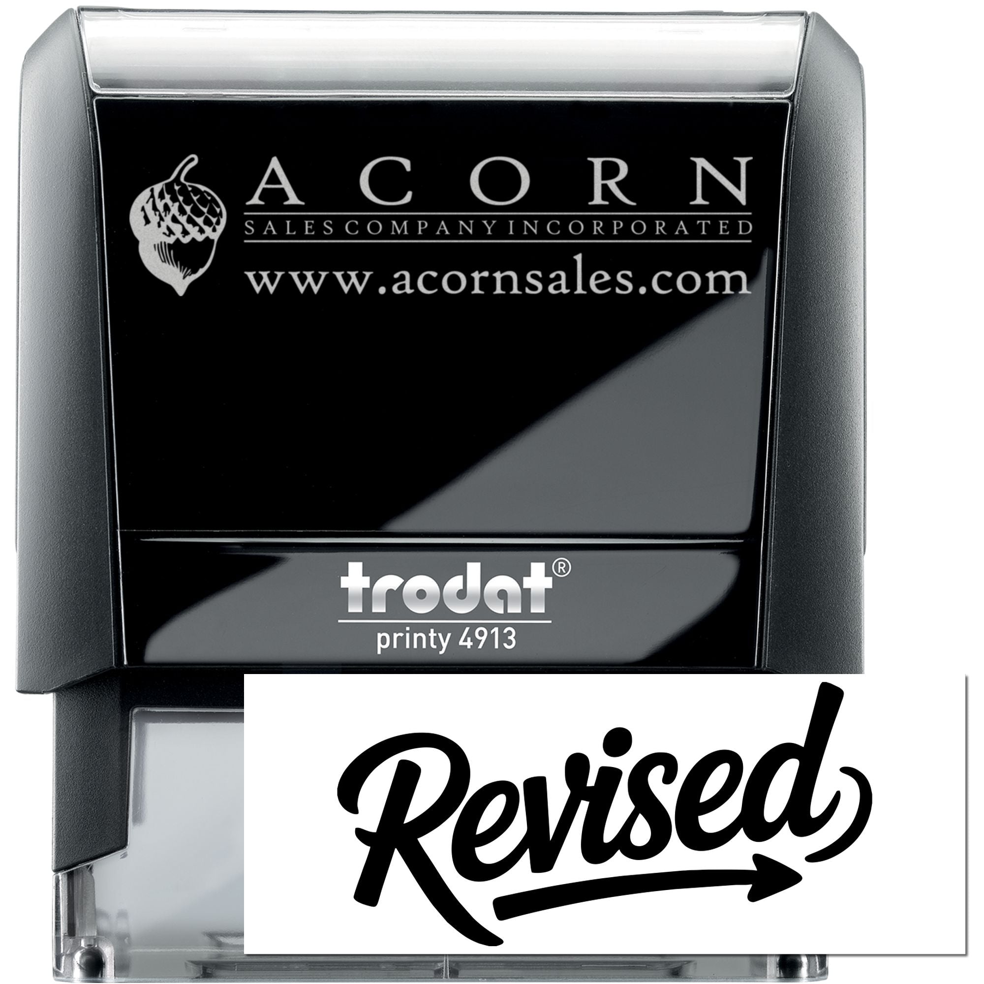 Custom self-inking business rubber stamp for Acorn Sales Company, Trodat Printy 4913, revised logo imprint.