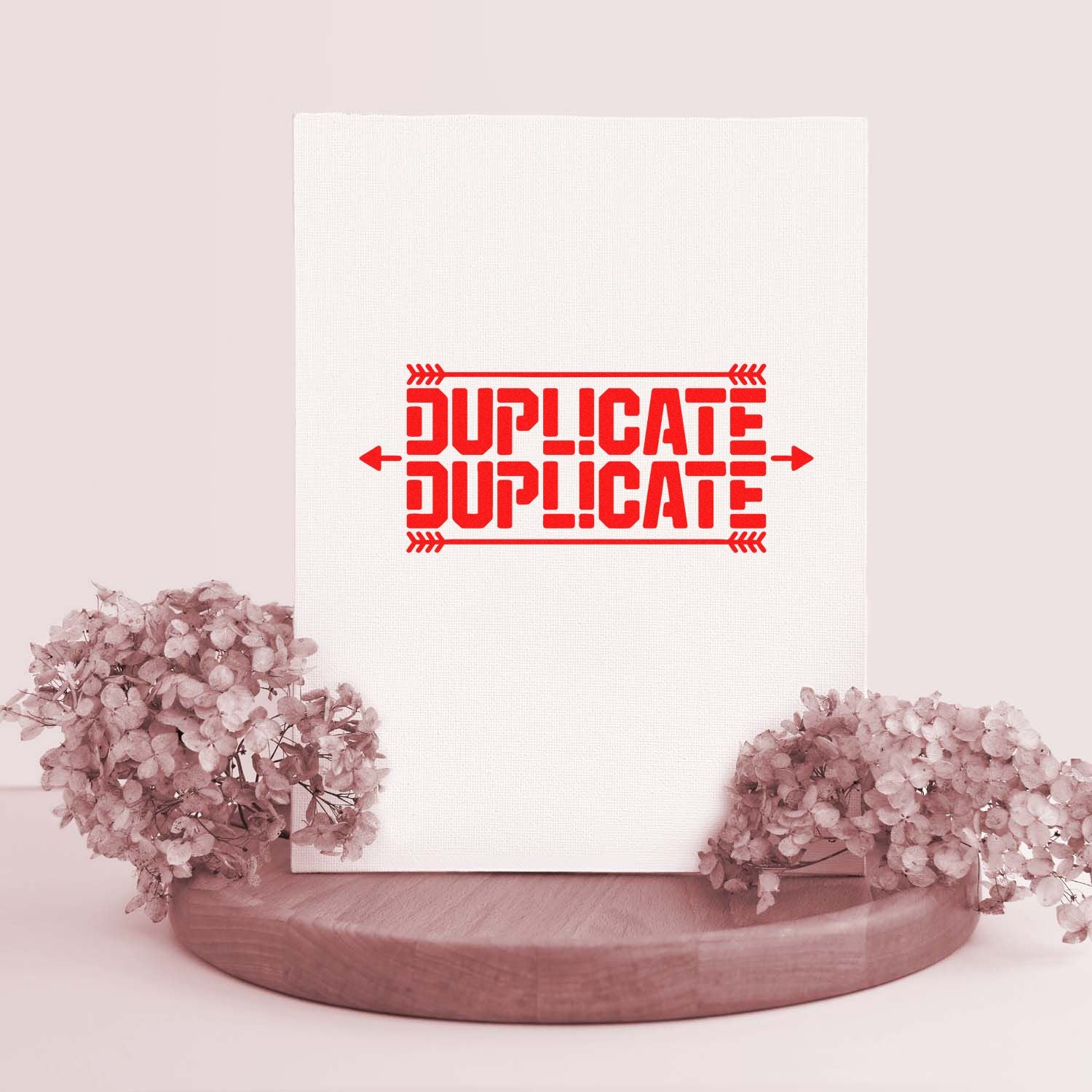 Red DUPLICATE rubber stamp design mockup on canvas for office documents, filing, and recordkeeping.