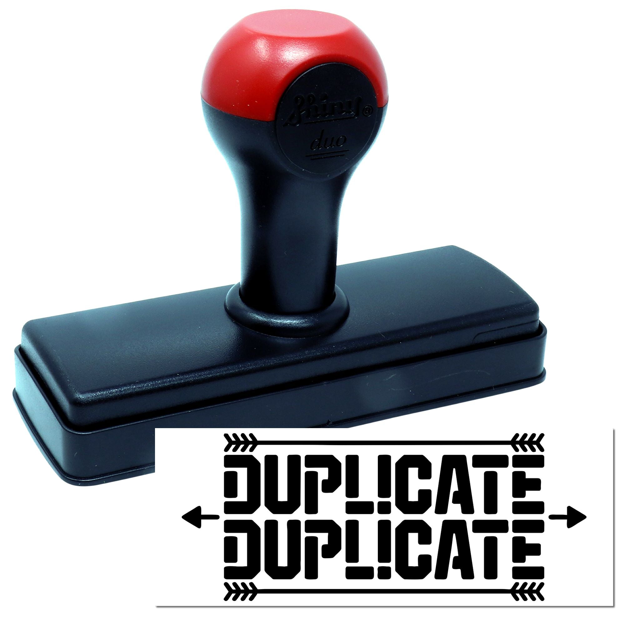 Self-inking rubber stamp with duplicate impression design for office document marking and records management