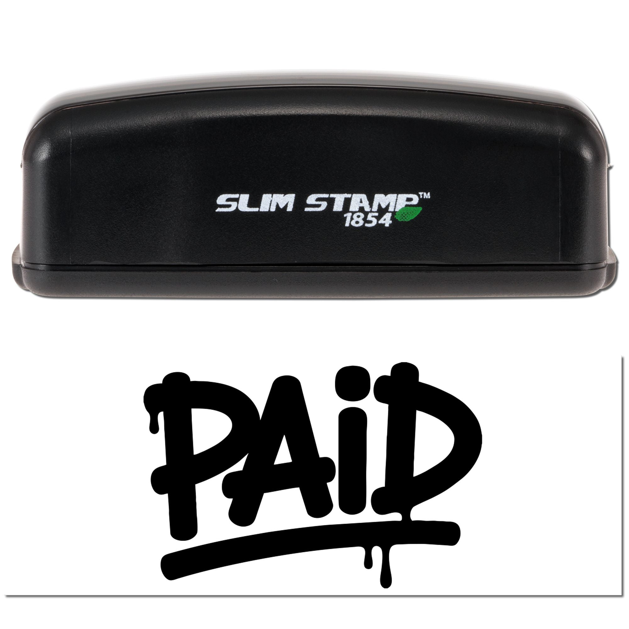Slim Stamp 1854 self-inking rubber stamp with bold PAID imprint for office use