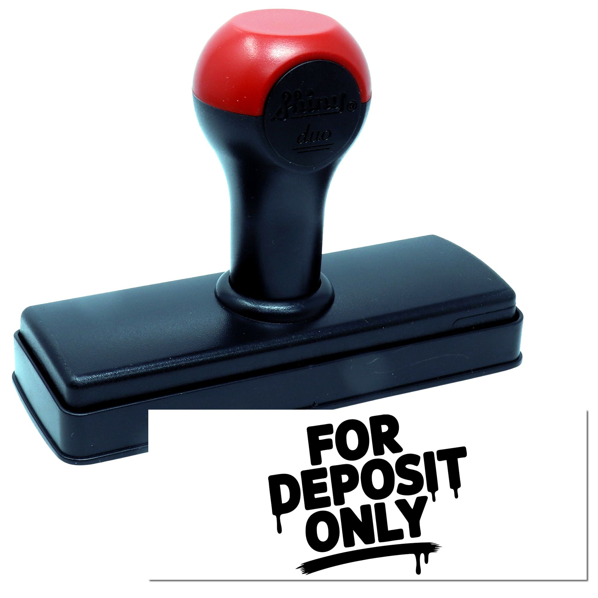 Self-inking rubber stamp with For Deposit Only imprint for check endorsement and bank deposit processing.