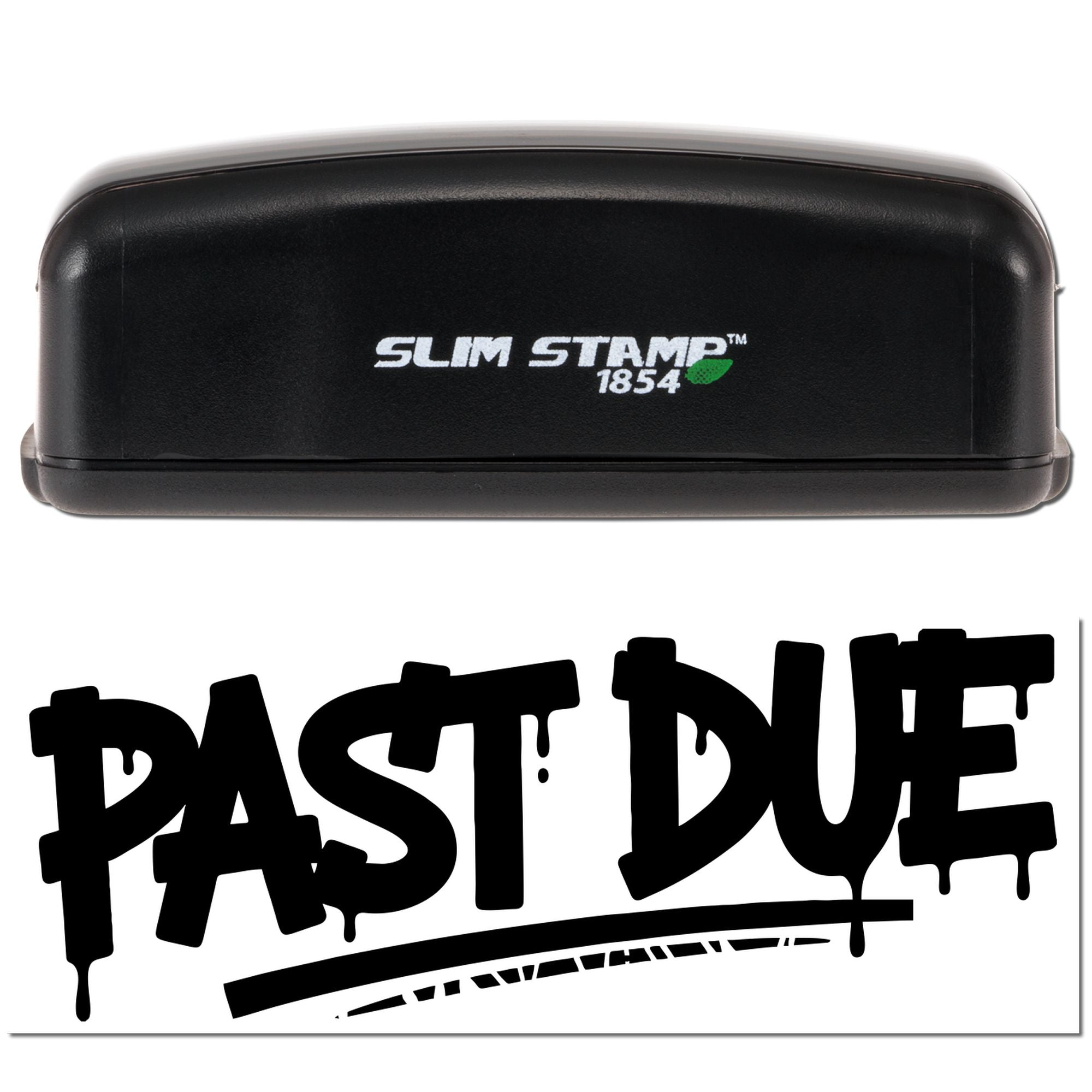 Slim Stamp 1854 self-inking rubber stamp with bold PAST DUE impression for overdue notices.