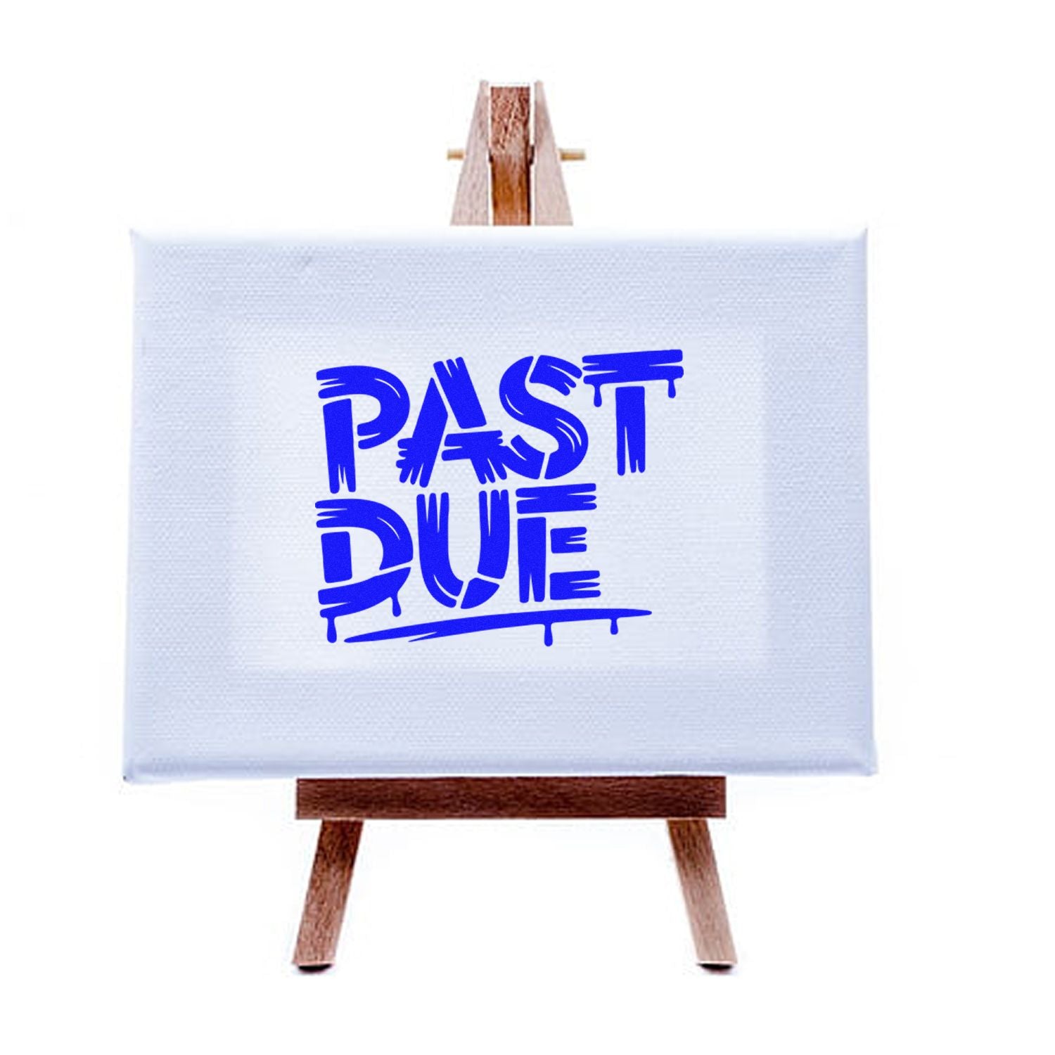 Past Due rubber stamp design for overdue notices, invoices, and office billing reminders on canvas easel.