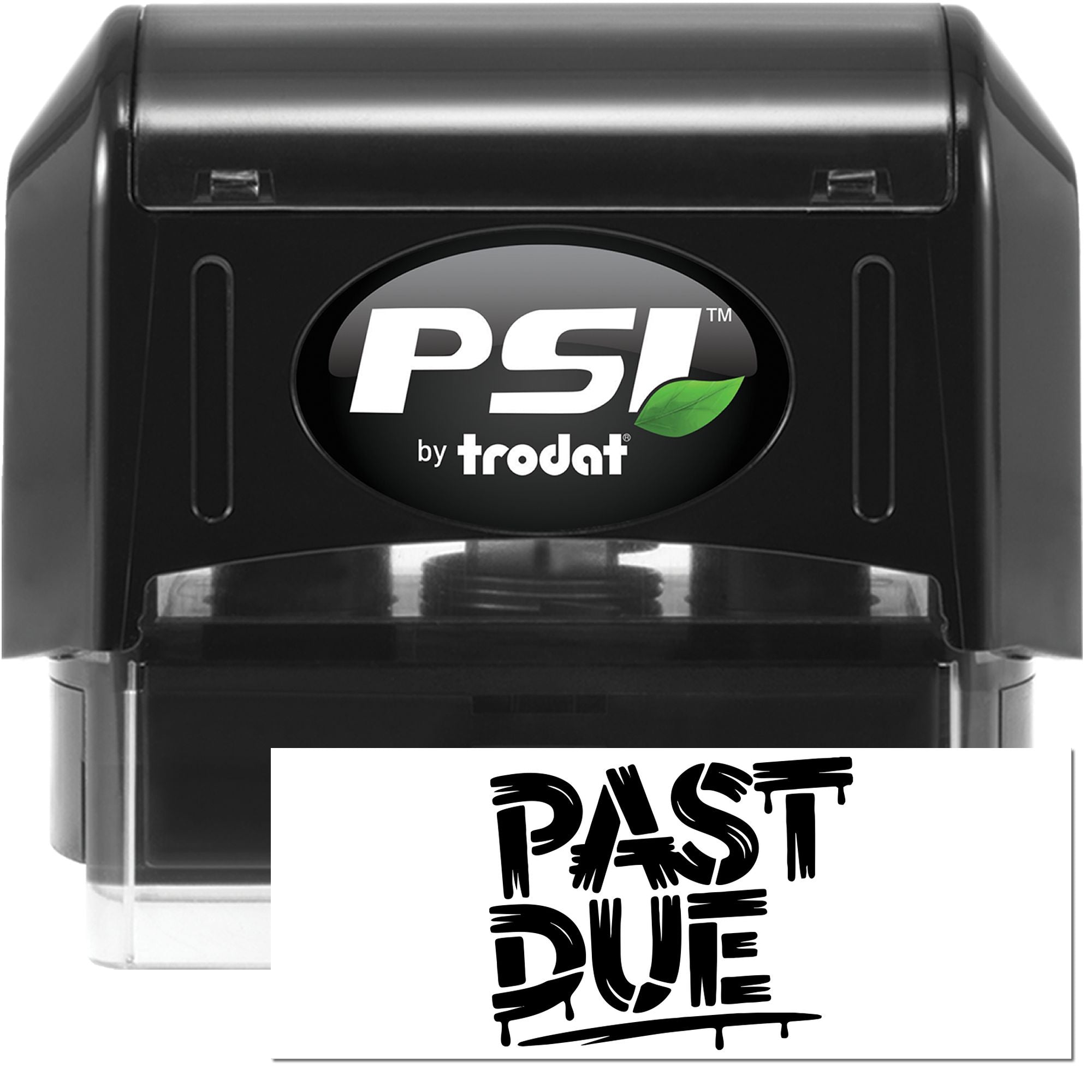 PSI by Trodat self-inking rubber stamp with bold PAST DUE impression for billing, invoices, and overdue payment notices.