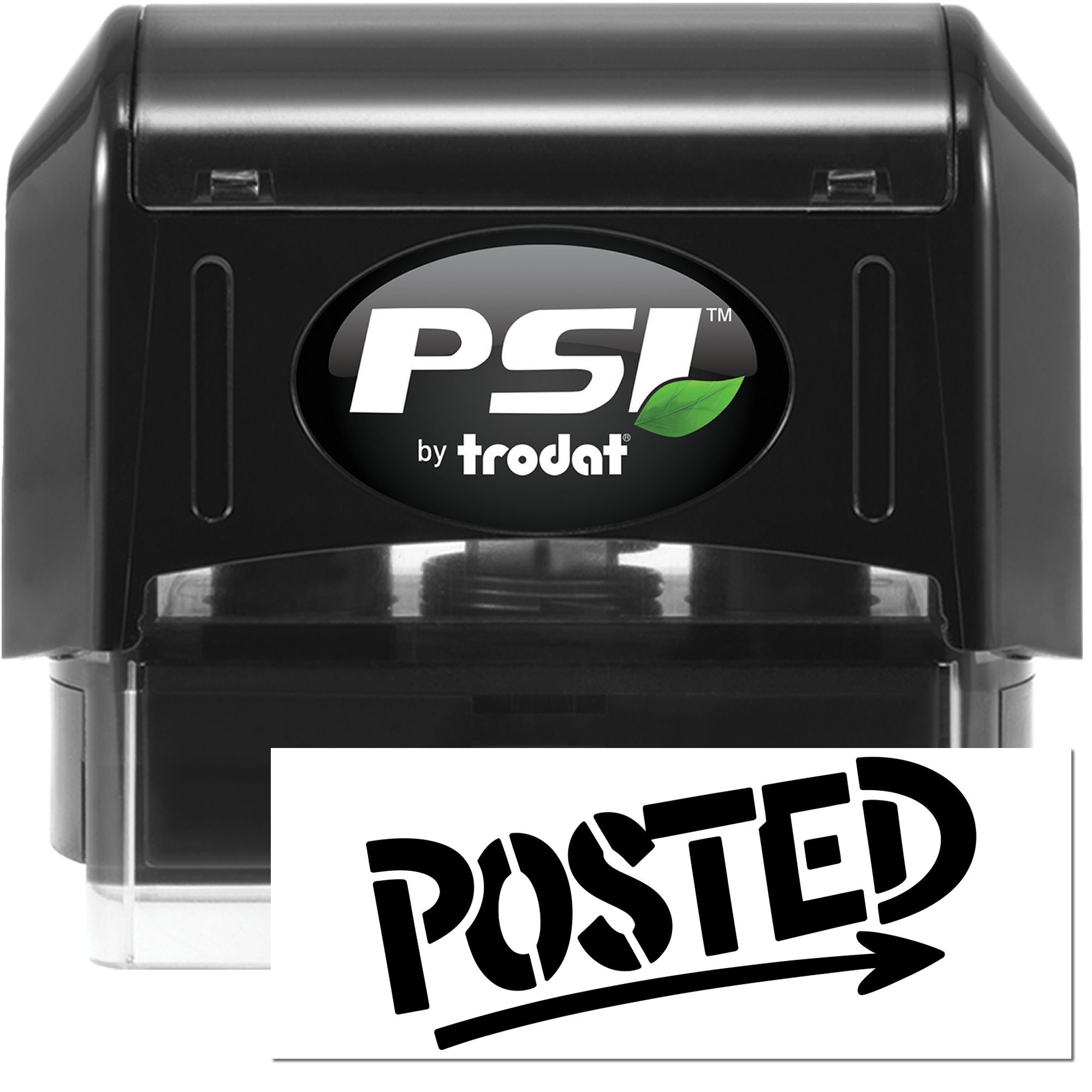 PSI by Trodat self-inking rubber stamp with Posted imprint for office document marking and mail processing.