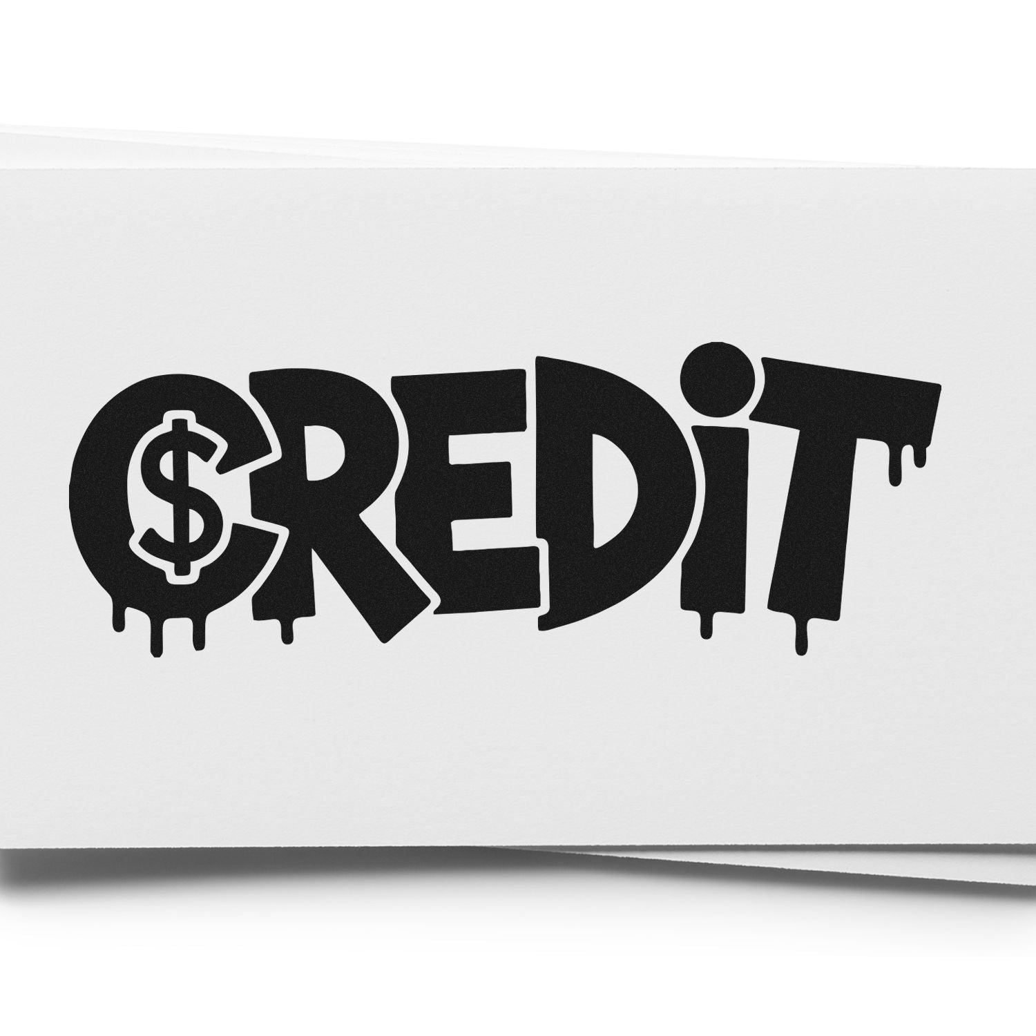CREDIT rubber stamp design with dripping black letters and dollar sign, ideal for finance, billing, and payment branding.