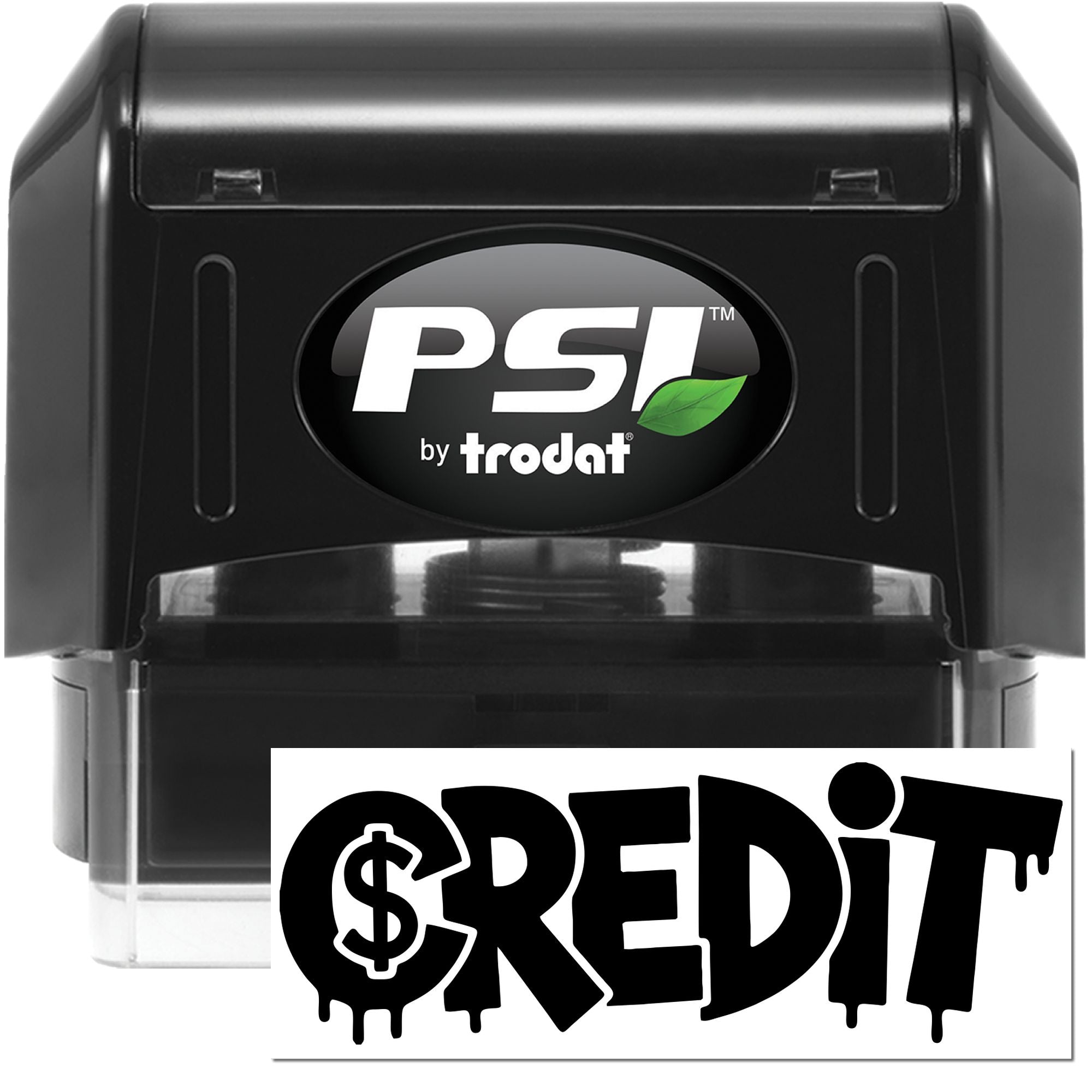PSI by Trodat self-inking rubber stamp with CREDIT imprint for office, accounting, and receipt processing use.