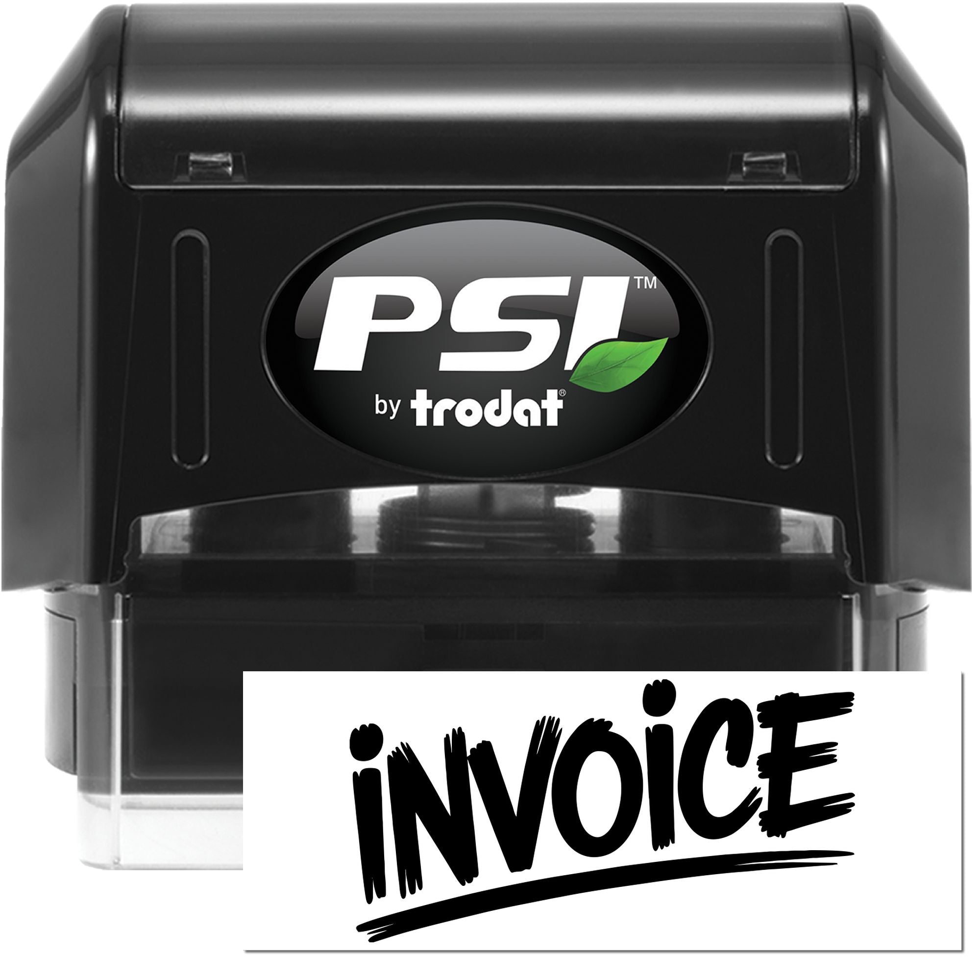 PSI by Trodat self-inking rubber stamp for marking invoices in office billing and accounting.