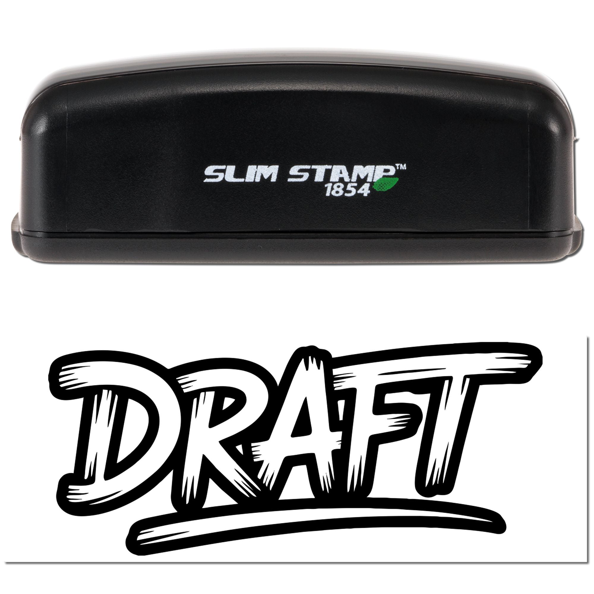 Slim Stamp 1854 self-inking rubber stamp with DRAFT imprint for marking documents