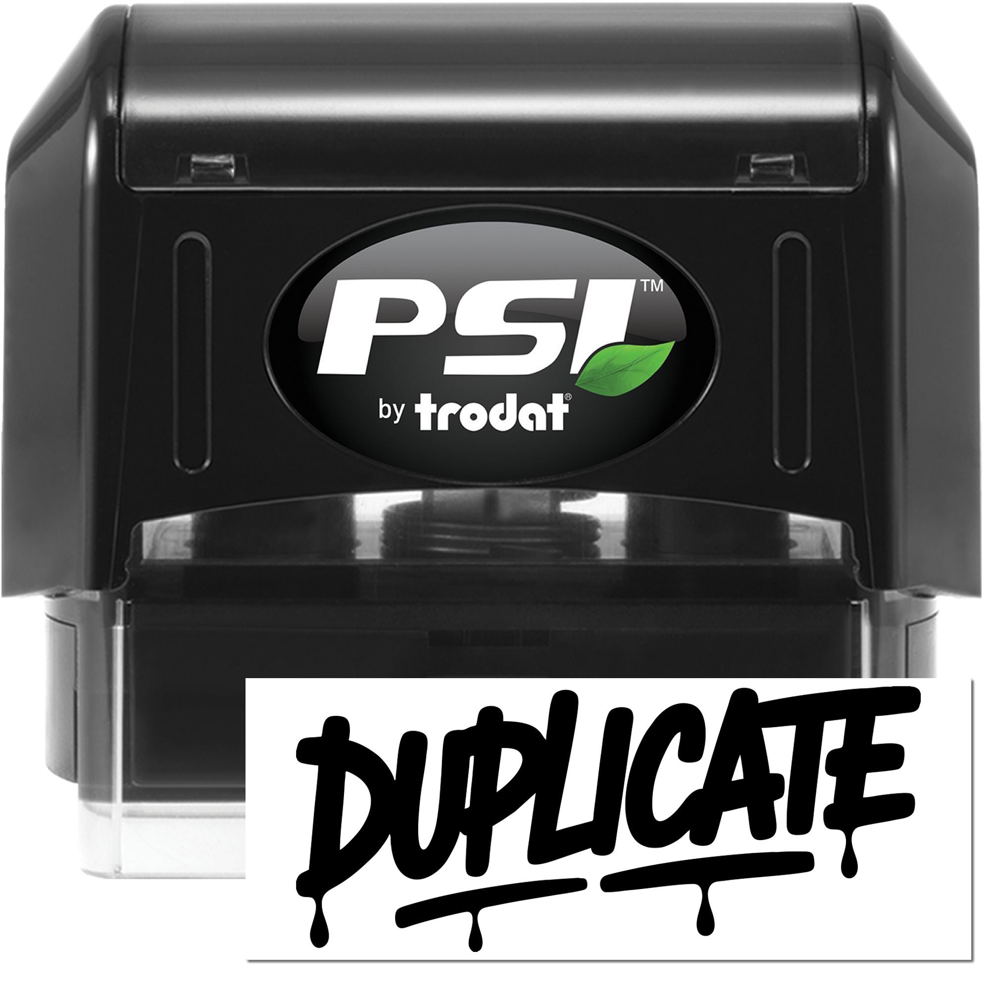PSI by Trodat self-inking rubber stamp with Duplicate impression for office document marking.