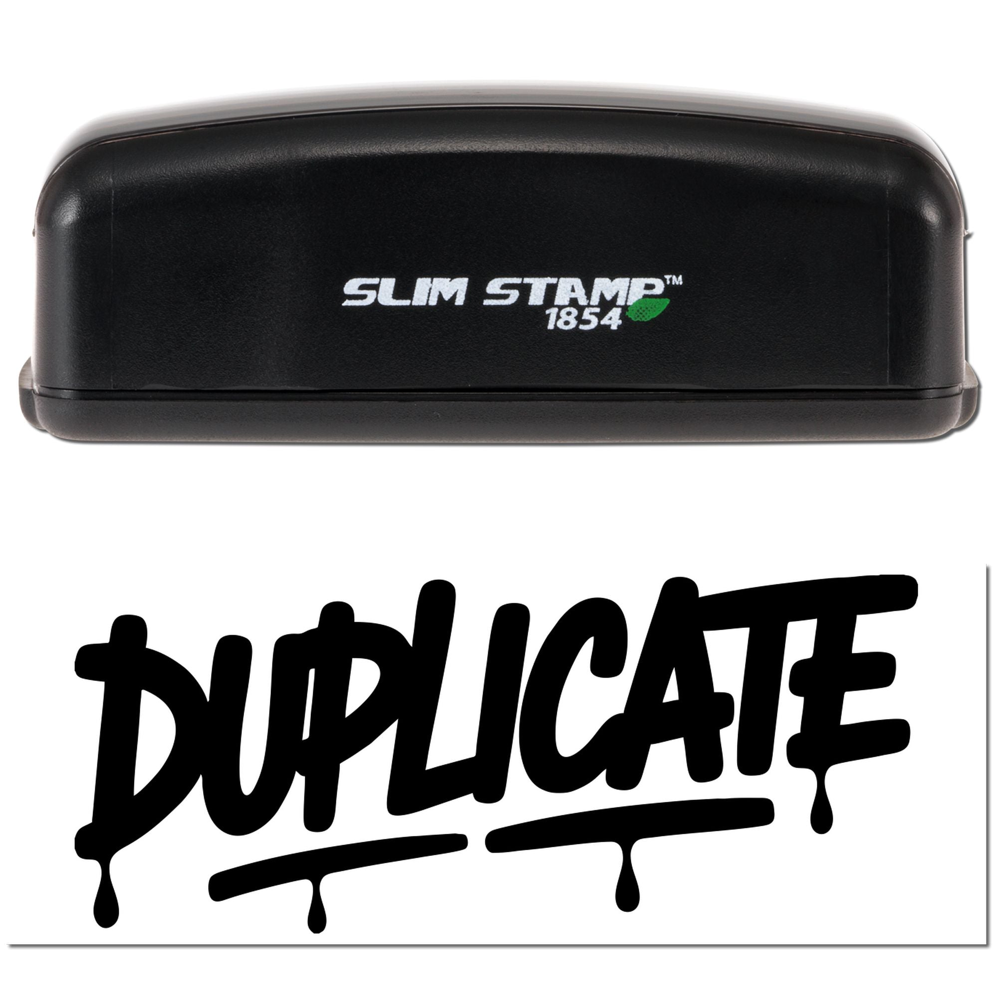 Slim Stamp 1854 self-inking rubber stamp showing duplicate impression in bold dripping graffiti lettering.