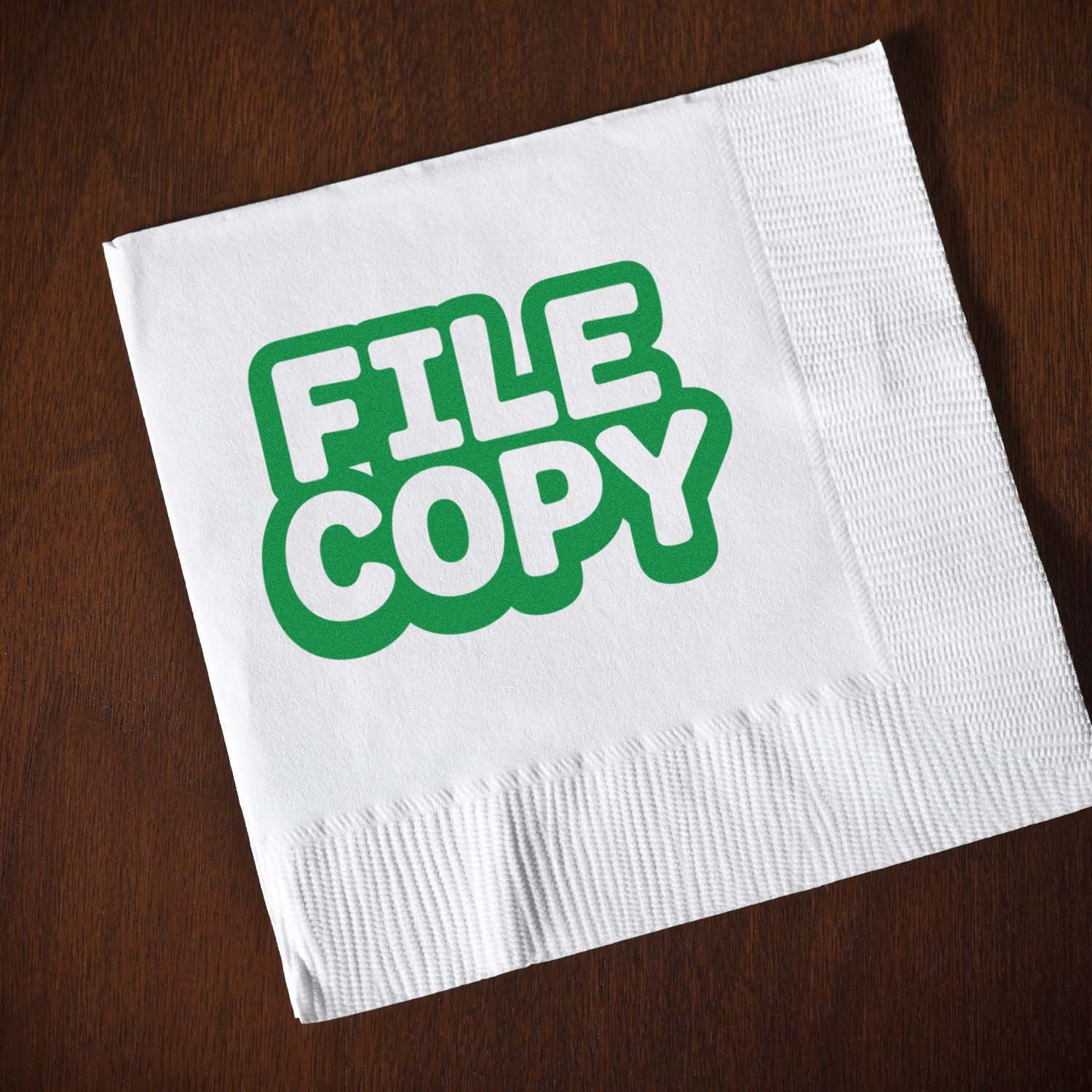 File Copy rubber stamp impression on white napkin, ideal for office document labeling and records.