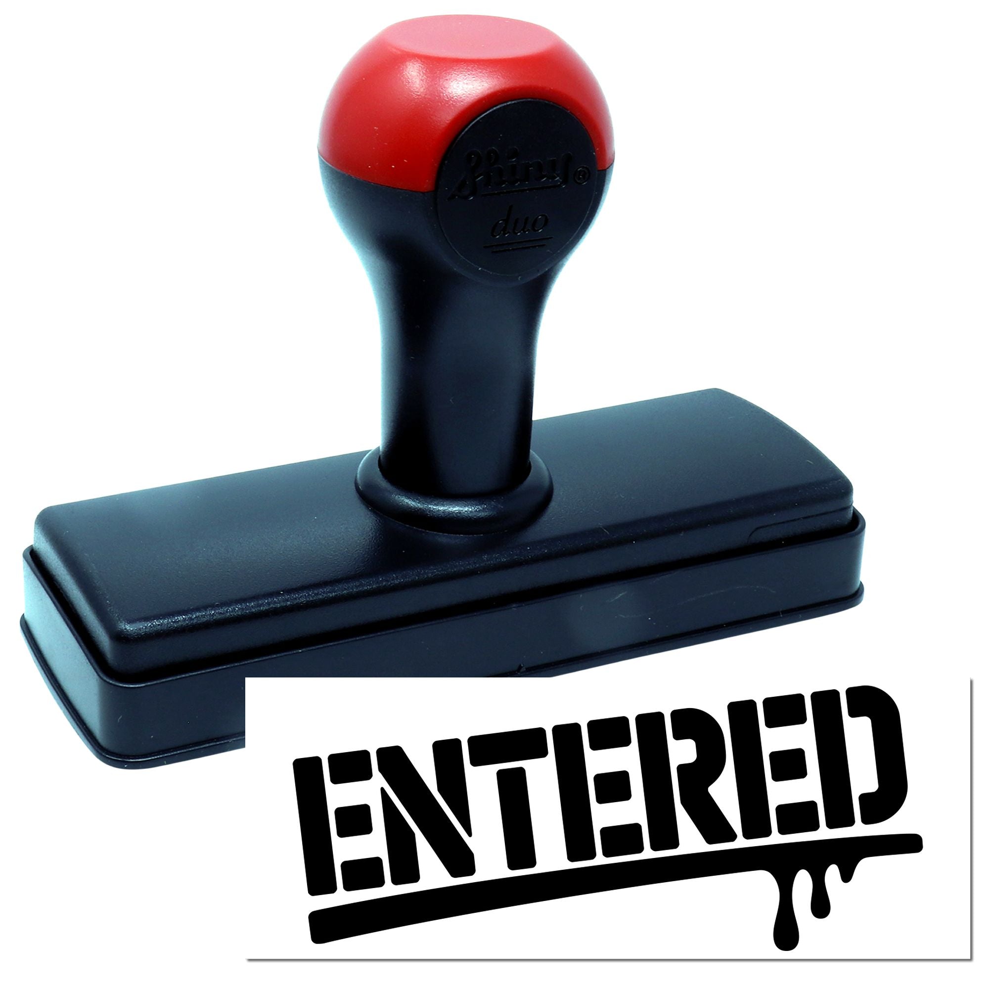 Self-inking rubber stamp with ENTERED impression for marking received documents