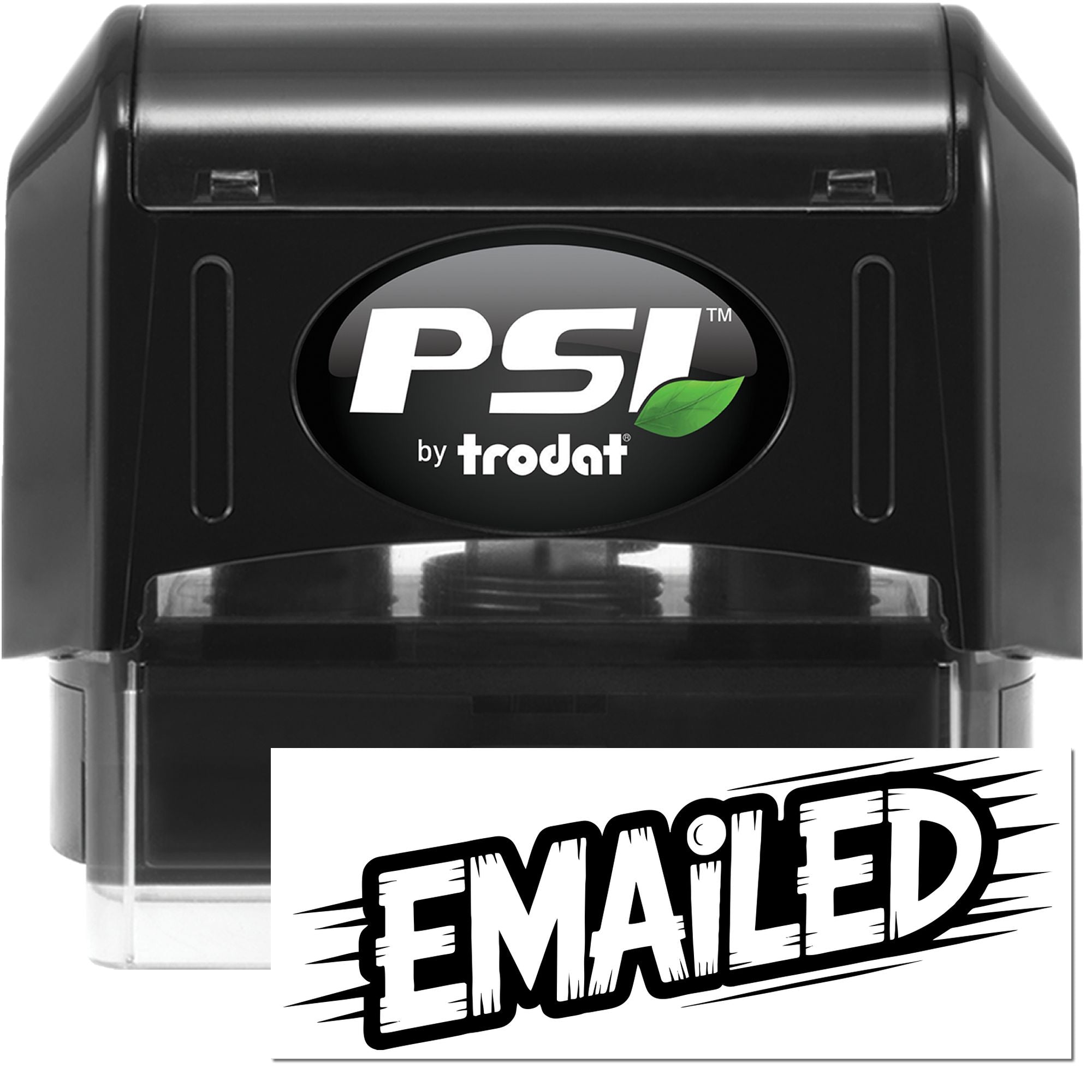 PSI by Trodat self-inking rubber stamp with Emailed imprint for office document marking.