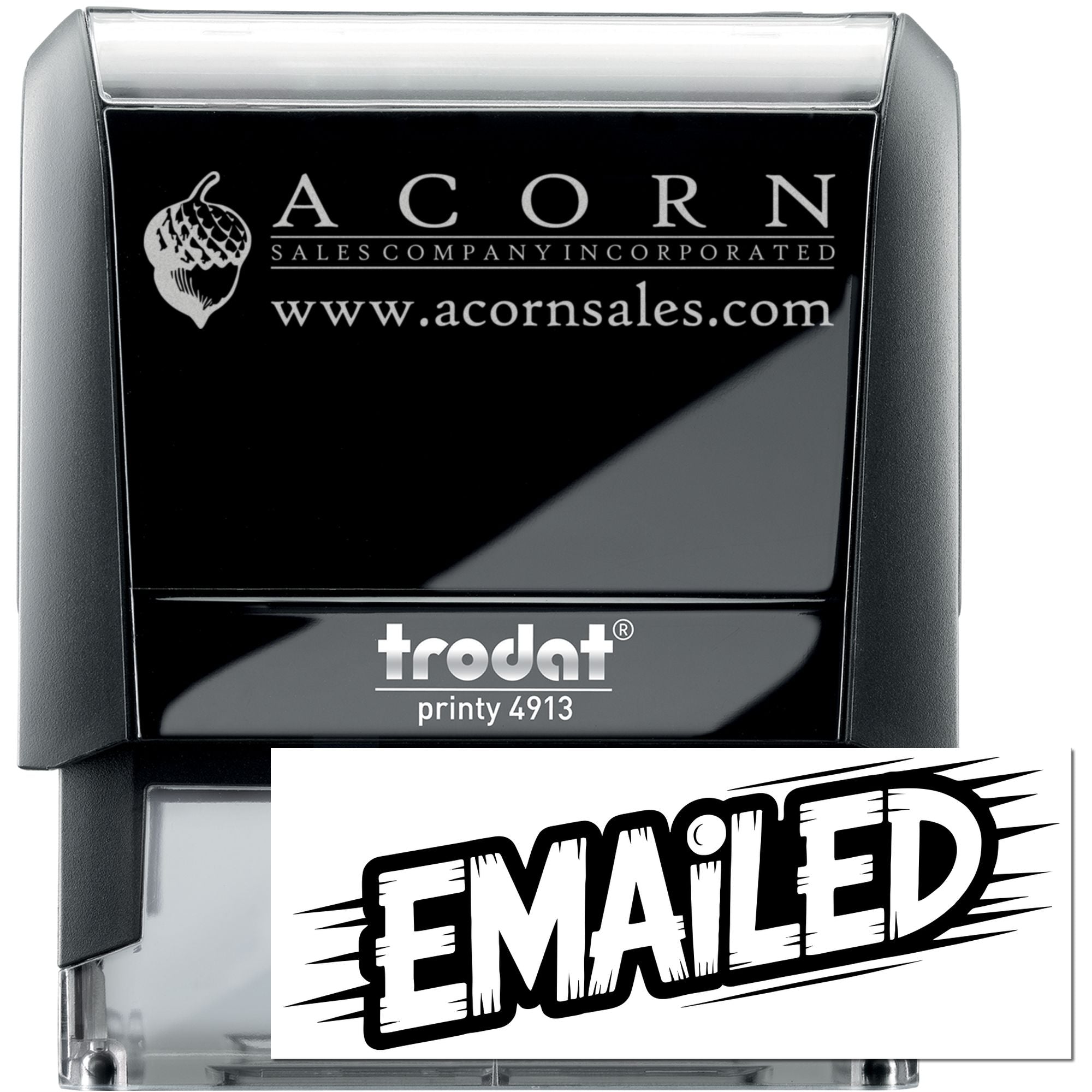 Custom Trodat Printy 4913 self-inking rubber stamp with EMAILED impression, ideal for office mail and document processing.