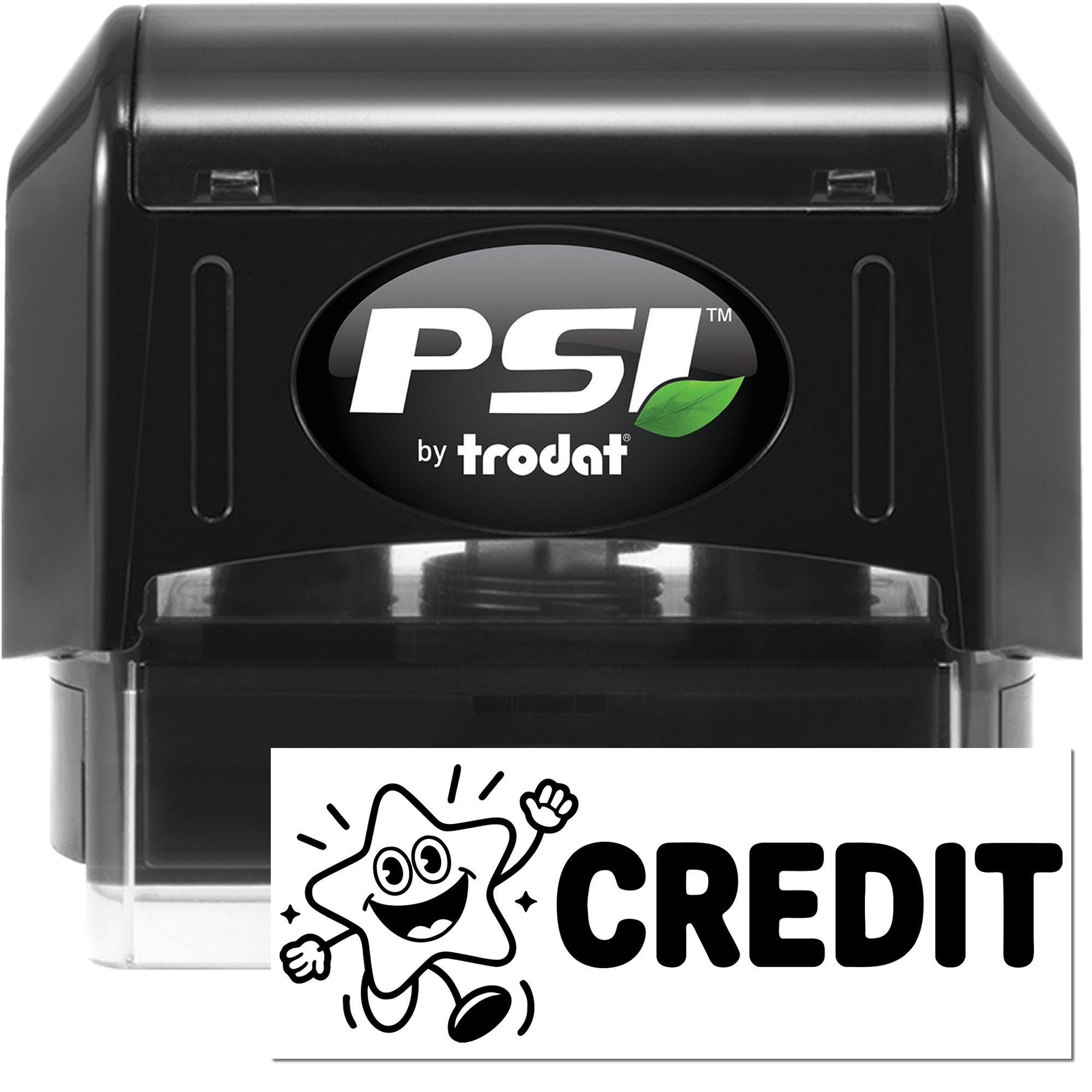 PSI by Trodat self-inking rubber stamp with custom CREDIT imprint for fast office or payment approval marking.