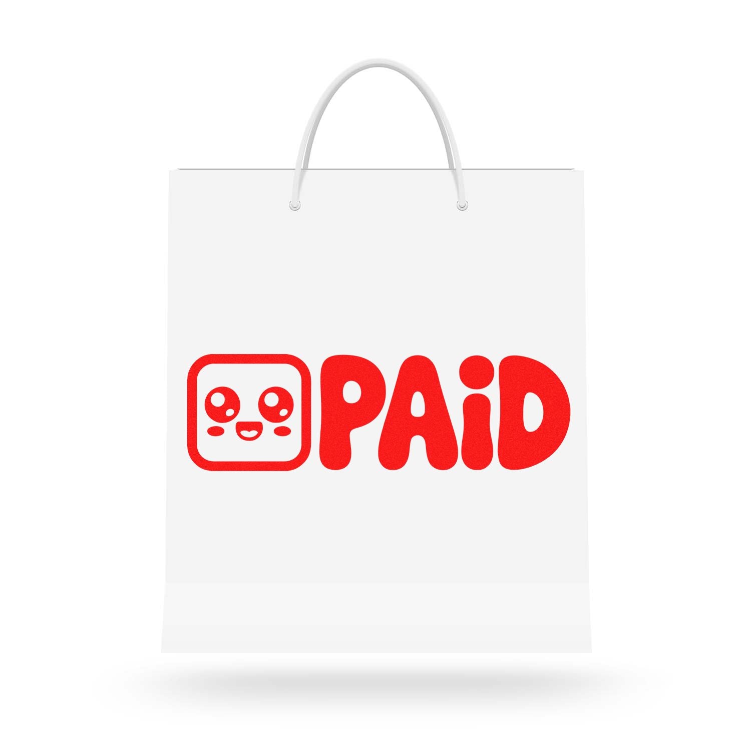 Custom PAID rubber stamp design on a white shopping bag for business packaging, invoices, and order processing.